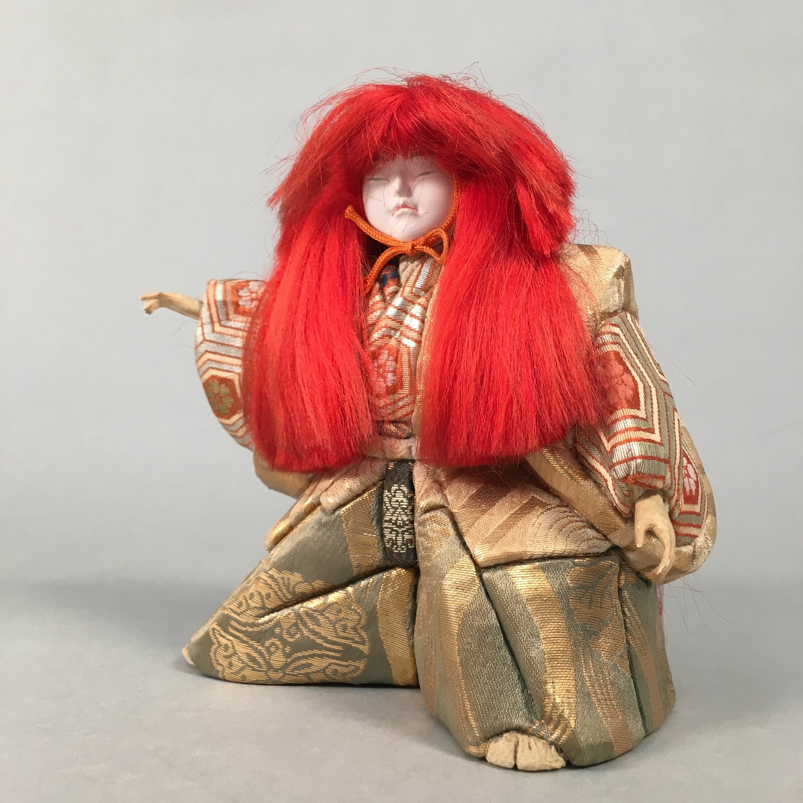 Japanese Kabuki Doll Vtg Lion Dancer Renjishi Ningyo Red Hair Kimono ID358