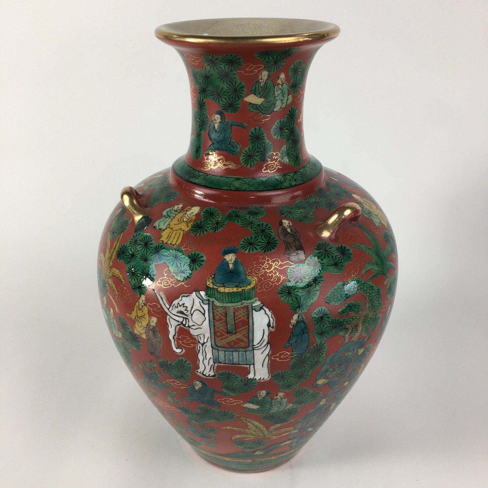 Japanese Kadofuku Kutaniyaki Flower Vase Vtg Kabin Pottery Ikebana FV911