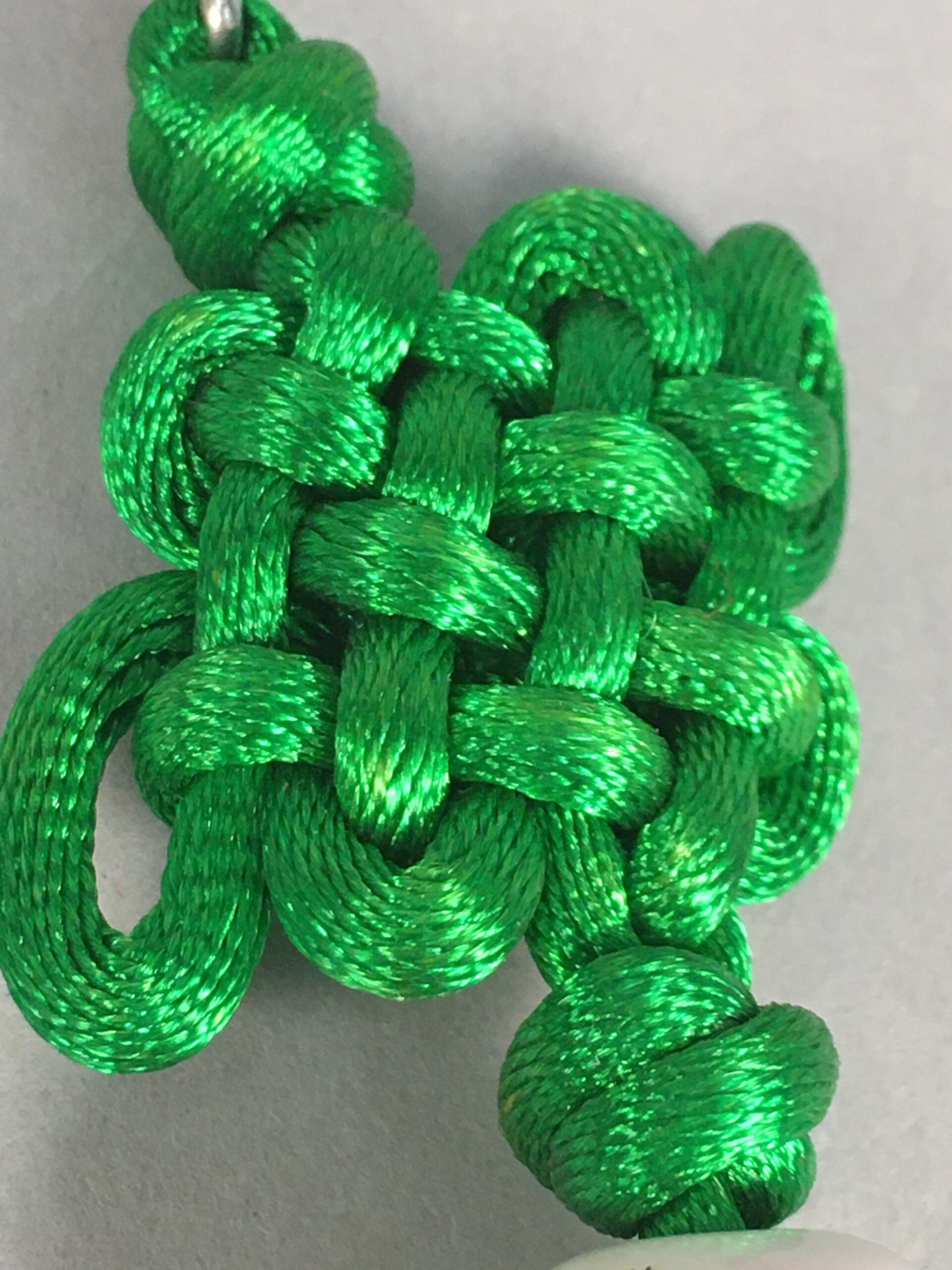 Japanese Key Chain Vtg Green Tassel Braid Porcelain Ball Pine Tree Sun JK84