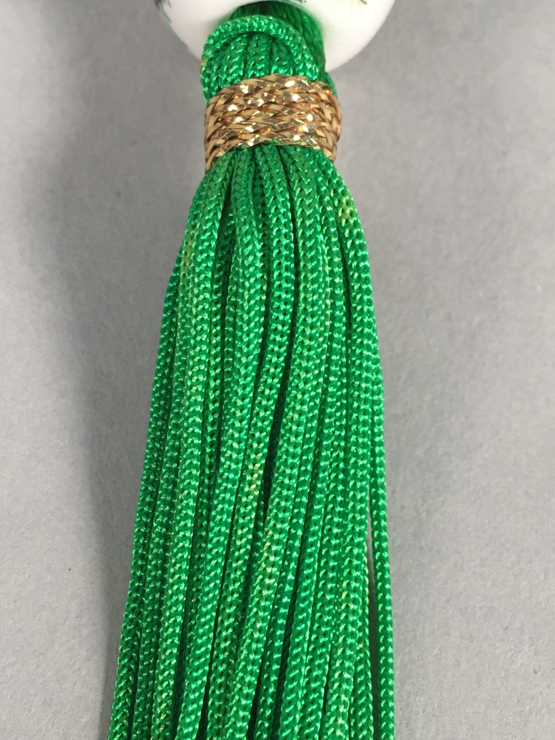 Japanese Key Chain Vtg Green Tassel Braid Porcelain Ball Pine Tree Sun JK84