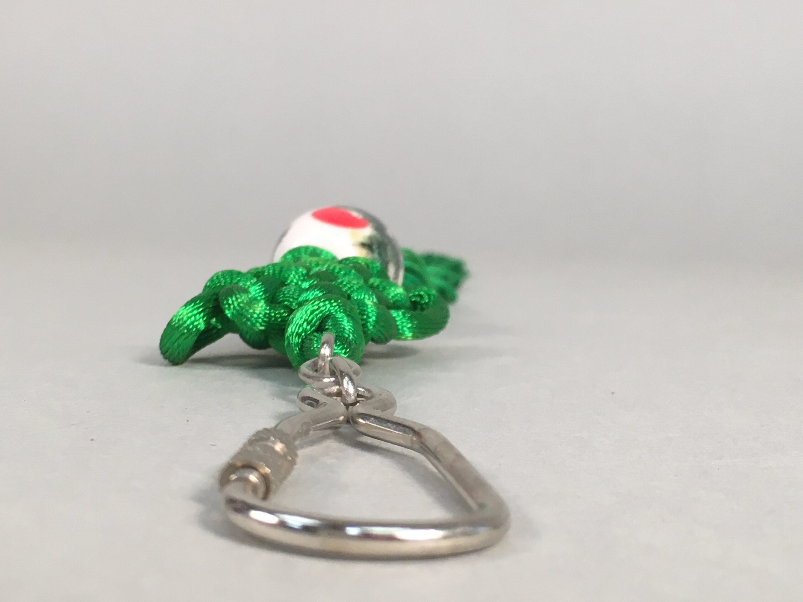 Japanese Key Chain Vtg Green Tassel Braid Porcelain Ball Pine Tree Sun JK84
