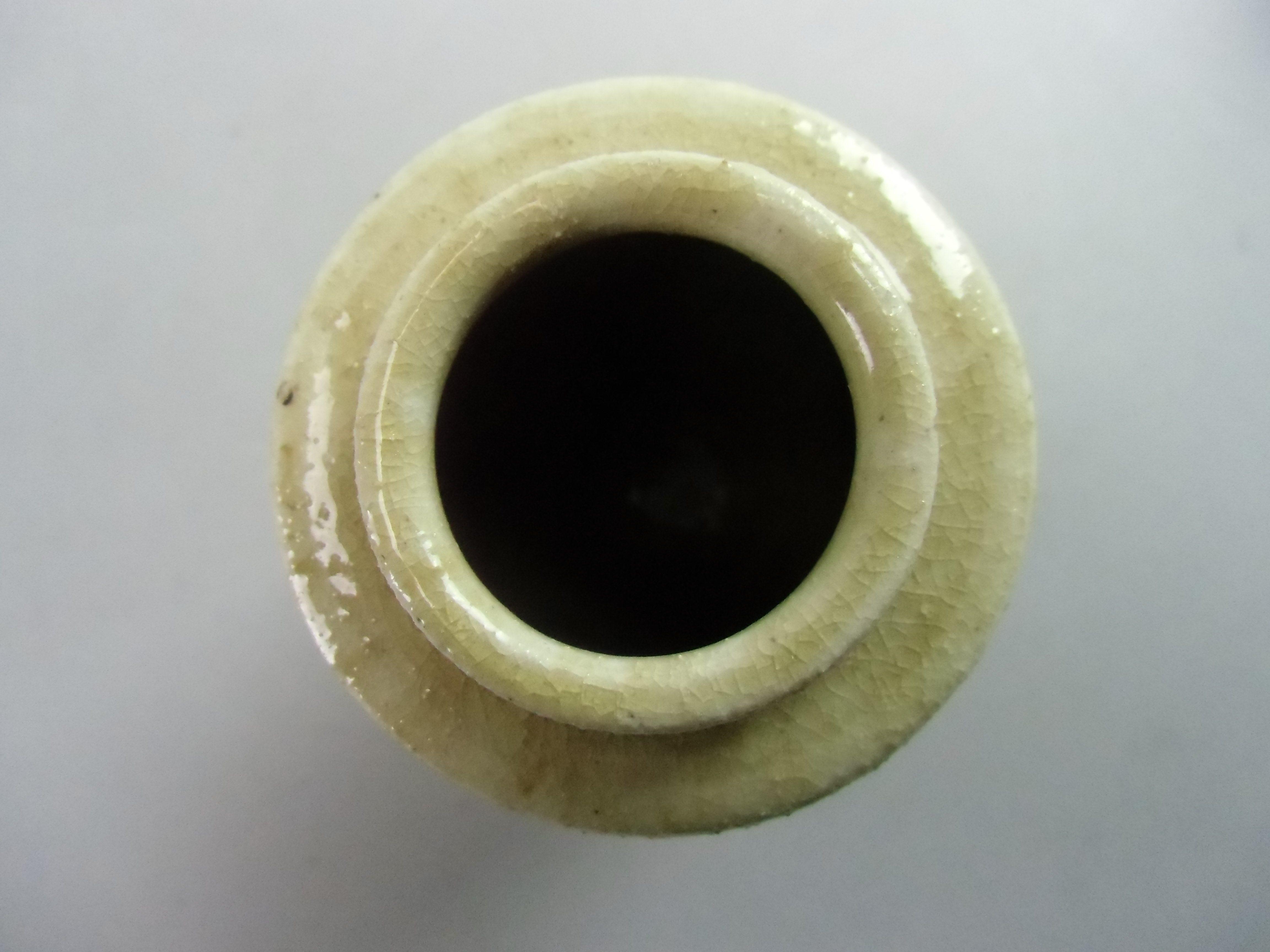 Japanese Ki Seto ware Mini Flower Vase Vtg Pottery Beige Green Ikebana MFV51