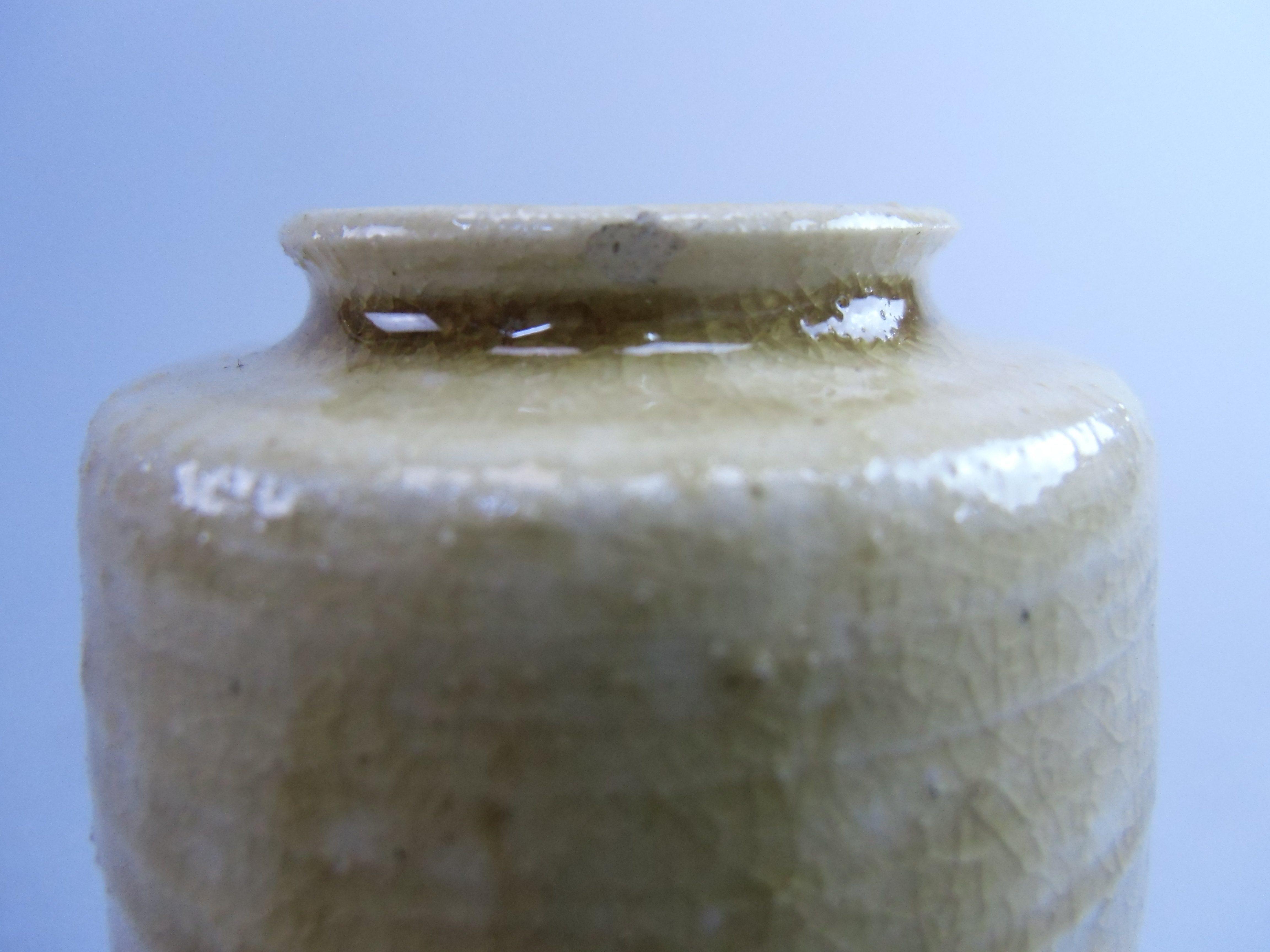 Japanese Ki Seto ware Mini Flower Vase Vtg Pottery Beige Green Ikebana MFV51