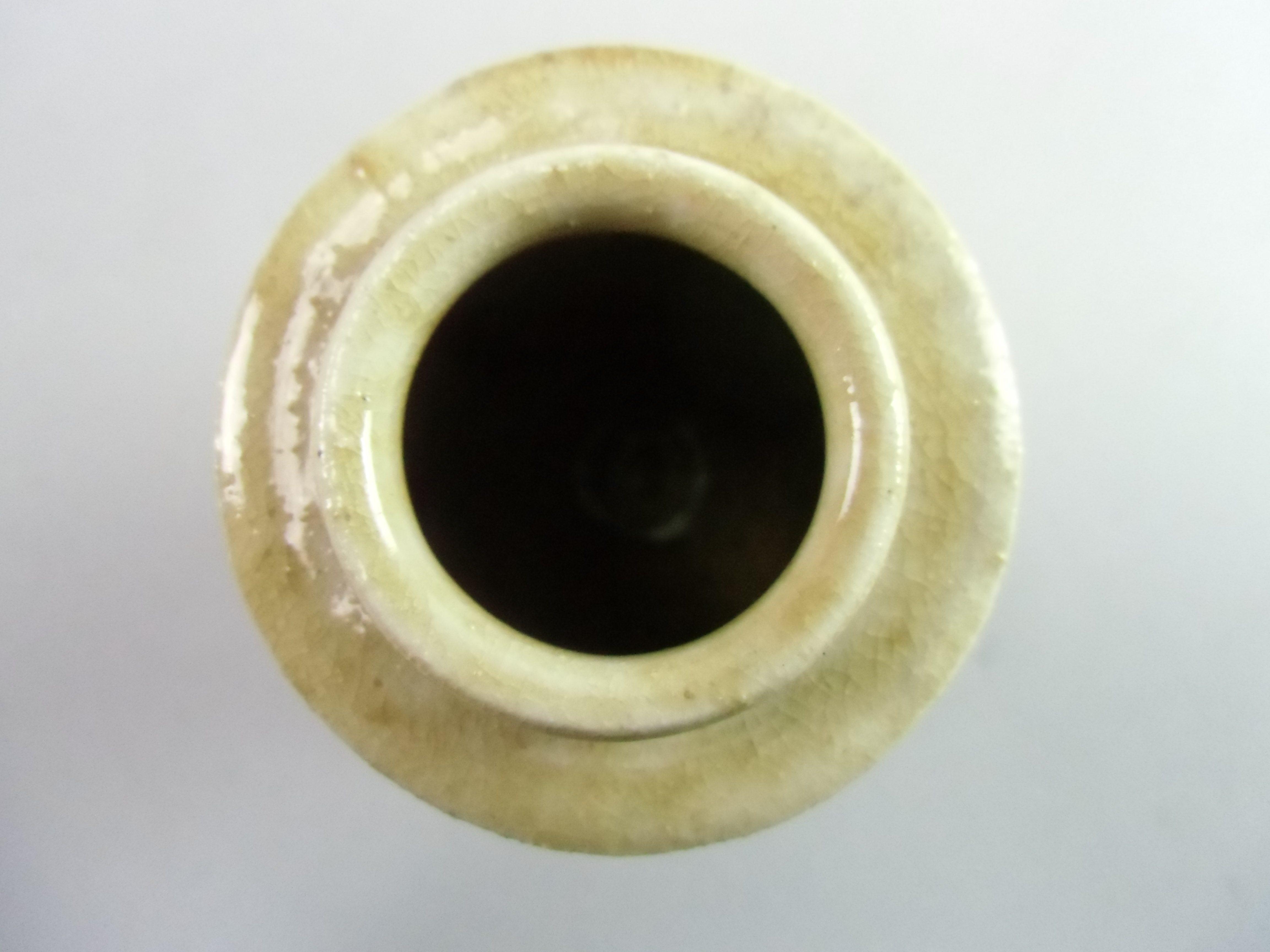 Japanese Ki Seto ware Mini Flower Vase Vtg Pottery Beige Green Ikebana MFV53