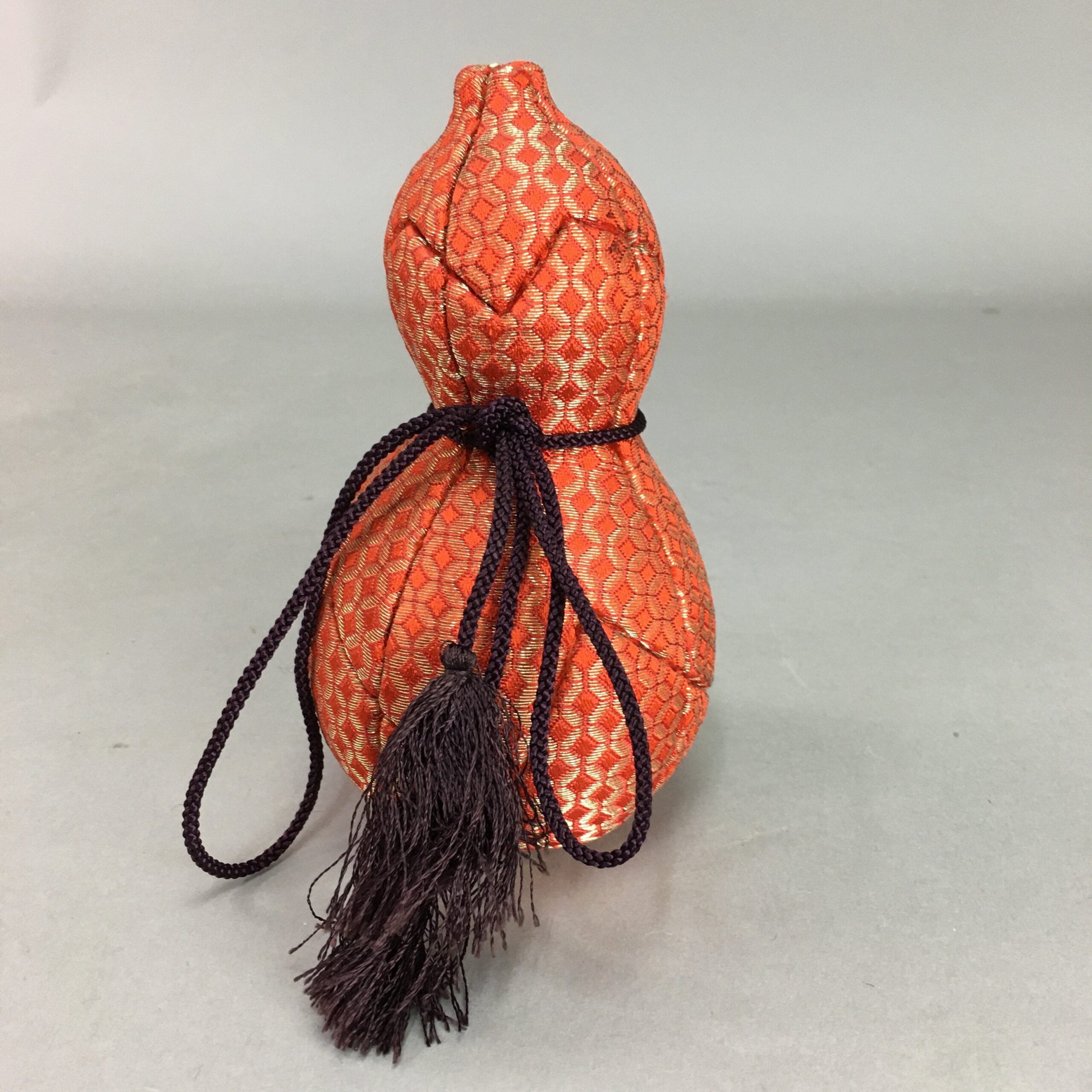 Japanese Kimekomi Doll Vtg Ningyo Gourd Wood Fabric Red Gold KF301