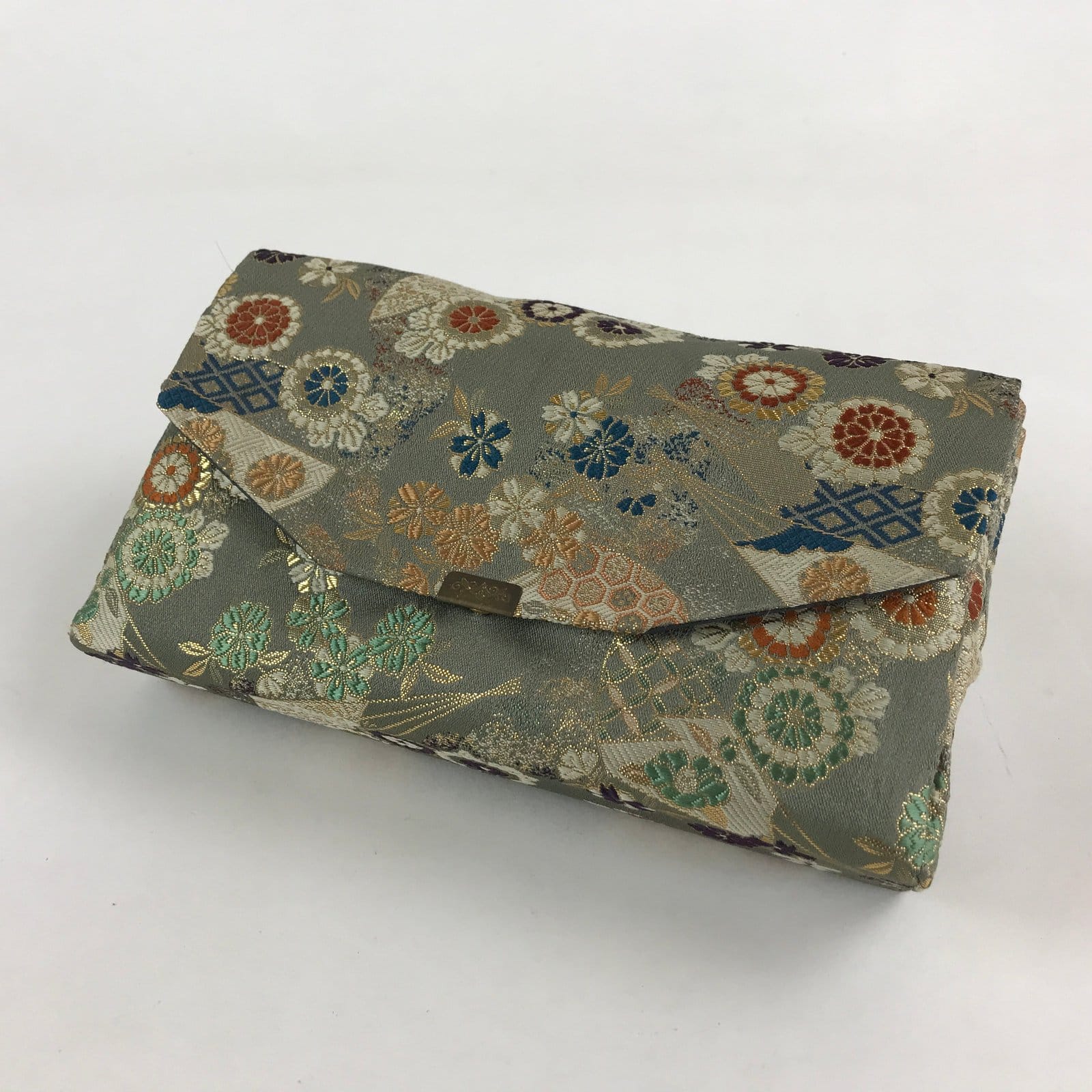 Japanese Kimono Dress Clutch Bag Vtg Green Flowers Ceremony Occasion KB68