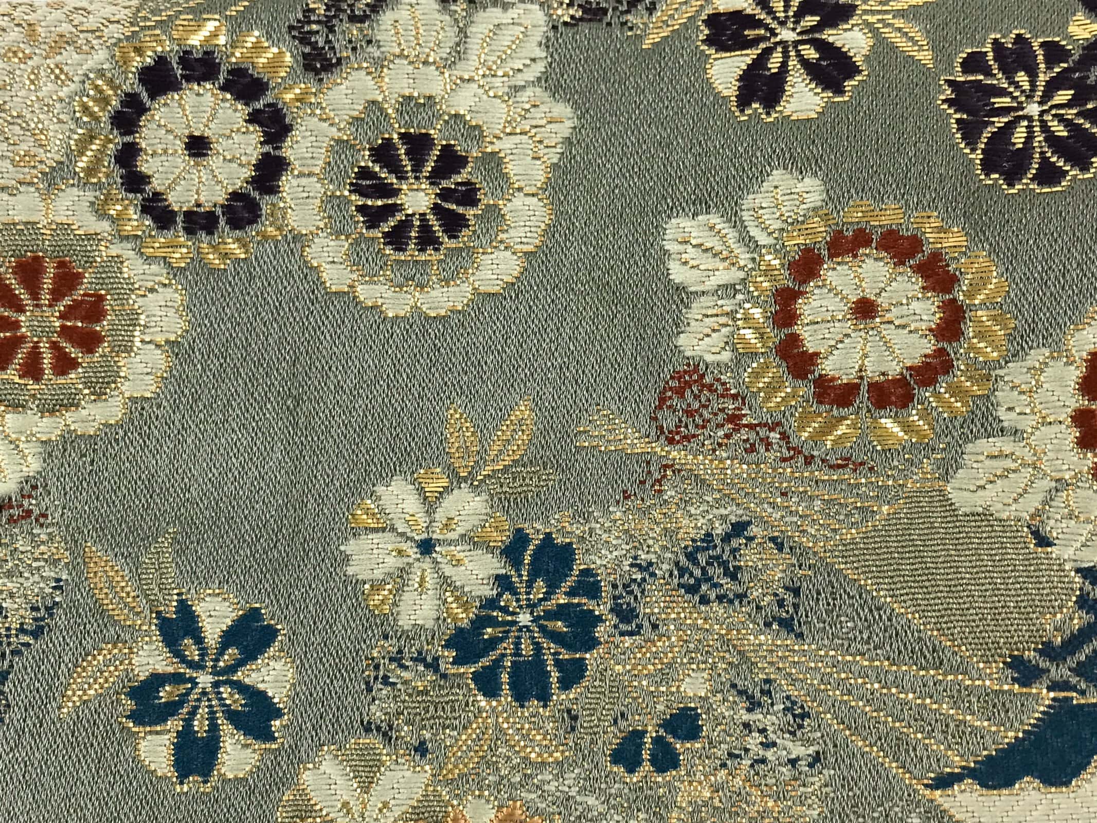 Japanese Kimono Dress Clutch Bag Vtg Green Flowers Ceremony Occasion KB68