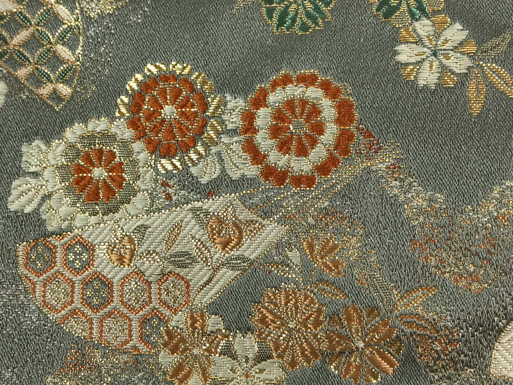 Japanese Kimono Dress Clutch Bag Vtg Green Flowers Ceremony Occasion KB68