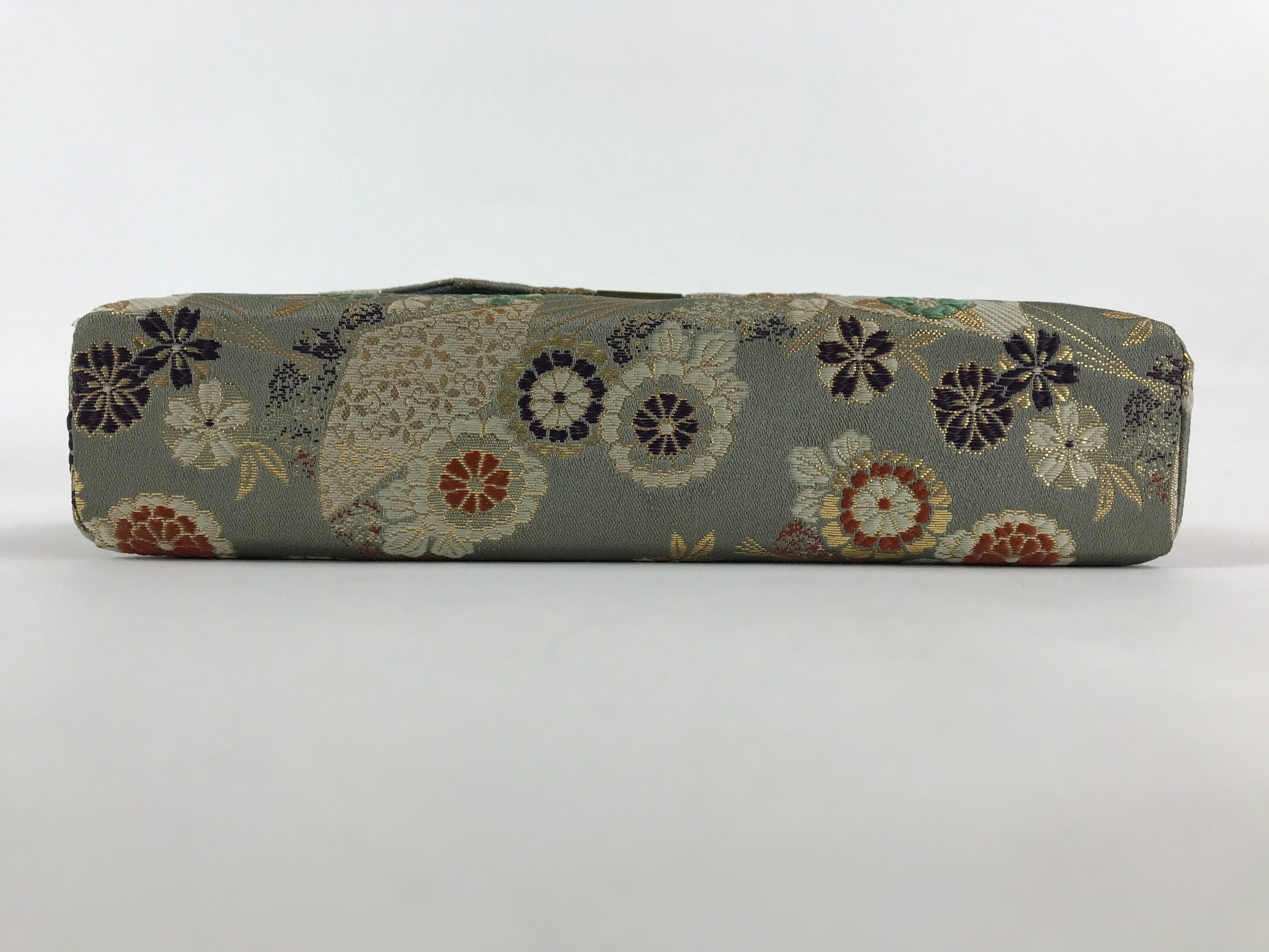 Japanese Kimono Dress Clutch Bag Vtg Green Flowers Ceremony Occasion KB68