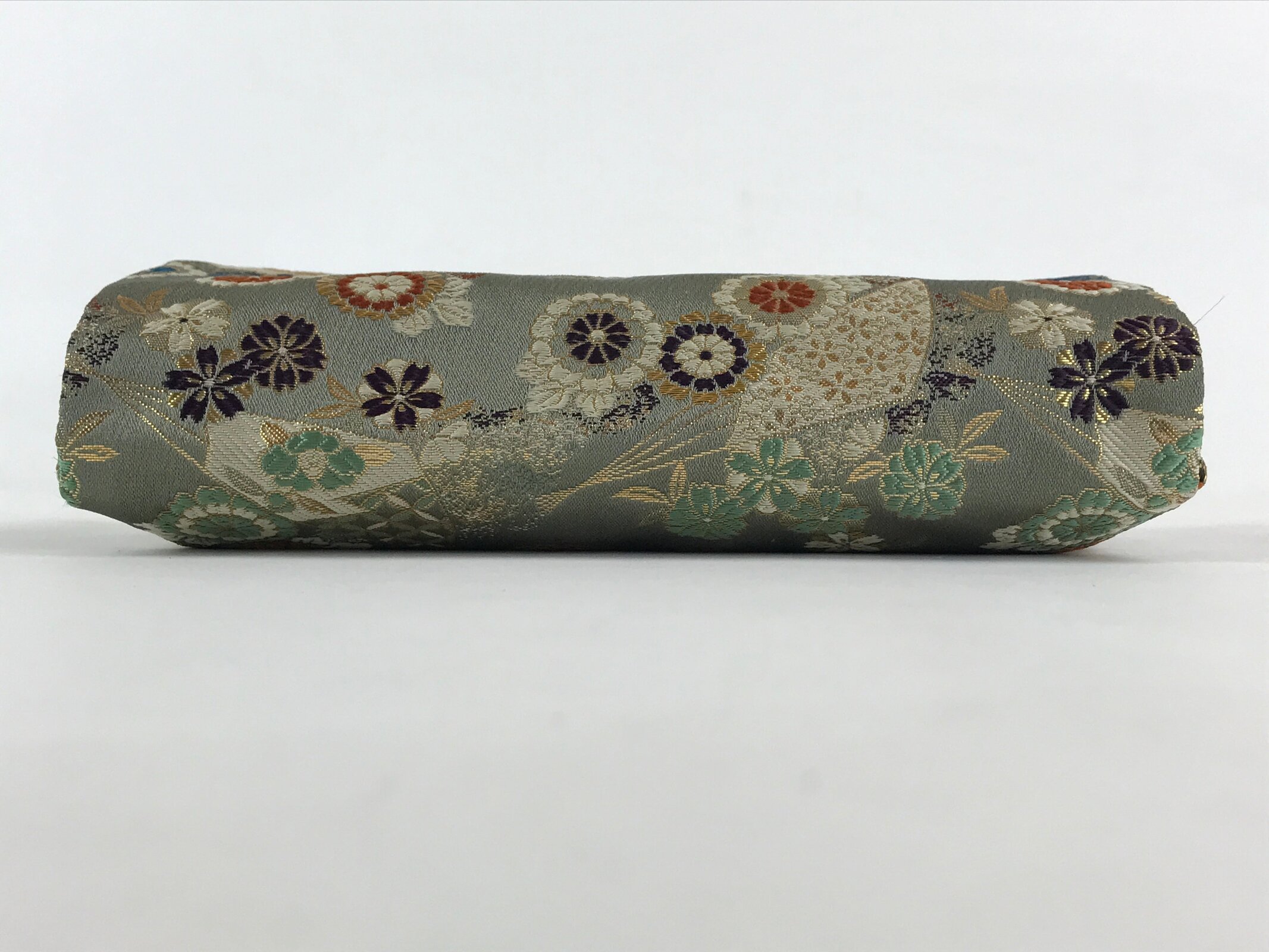 Japanese Kimono Dress Clutch Bag Vtg Green Flowers Ceremony Occasion KB68