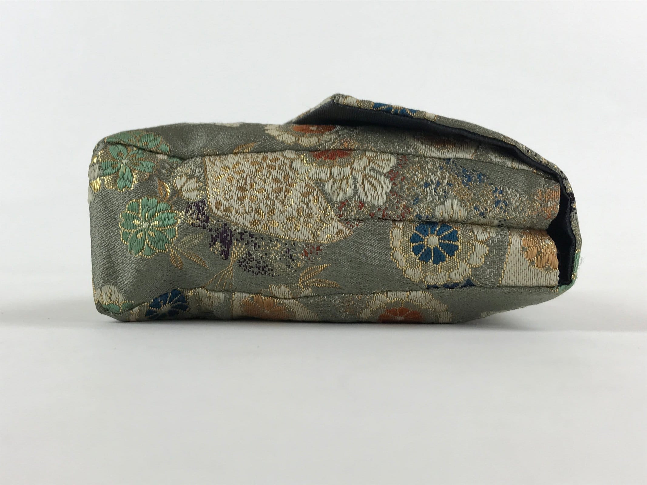 Japanese Kimono Dress Clutch Bag Vtg Green Flowers Ceremony Occasion KB68