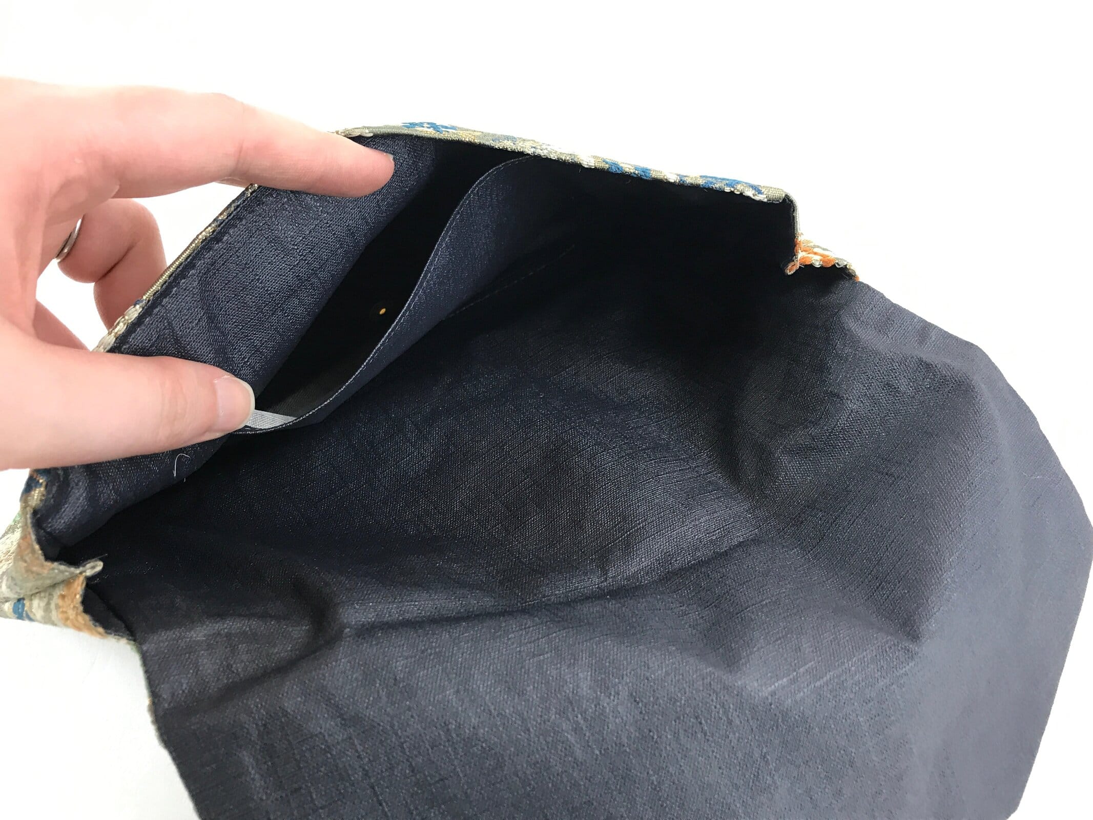 Japanese Kimono Dress Clutch Bag Vtg Green Flowers Ceremony Occasion KB68