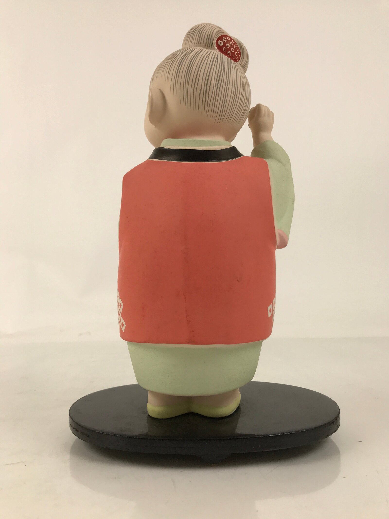 Japanese Kimono Girl Clay Doll Vtg Ningyo Figurine Green Blue Floral ST40