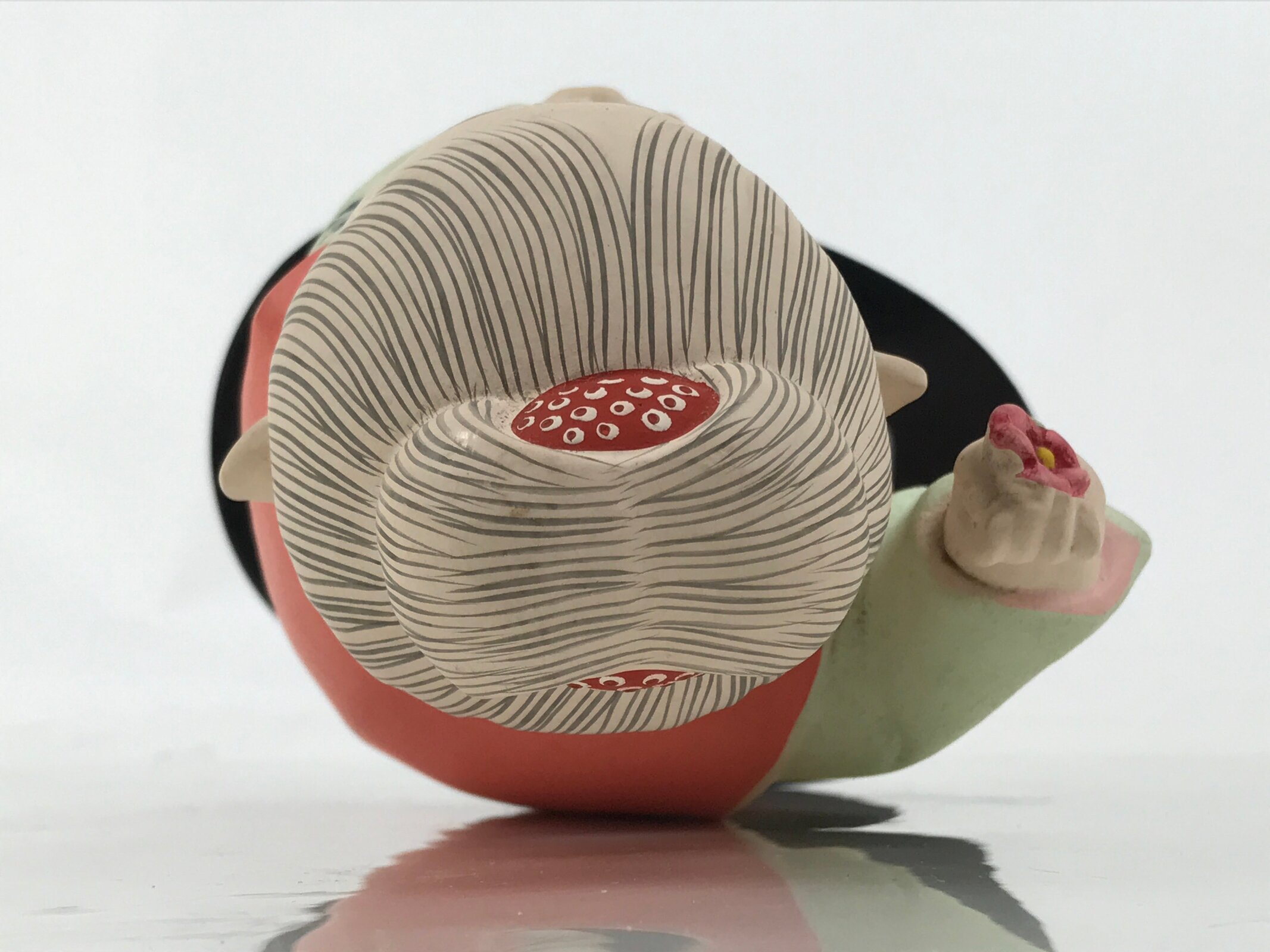 Japanese Kimono Girl Clay Doll Vtg Ningyo Figurine Green Blue Floral ST40