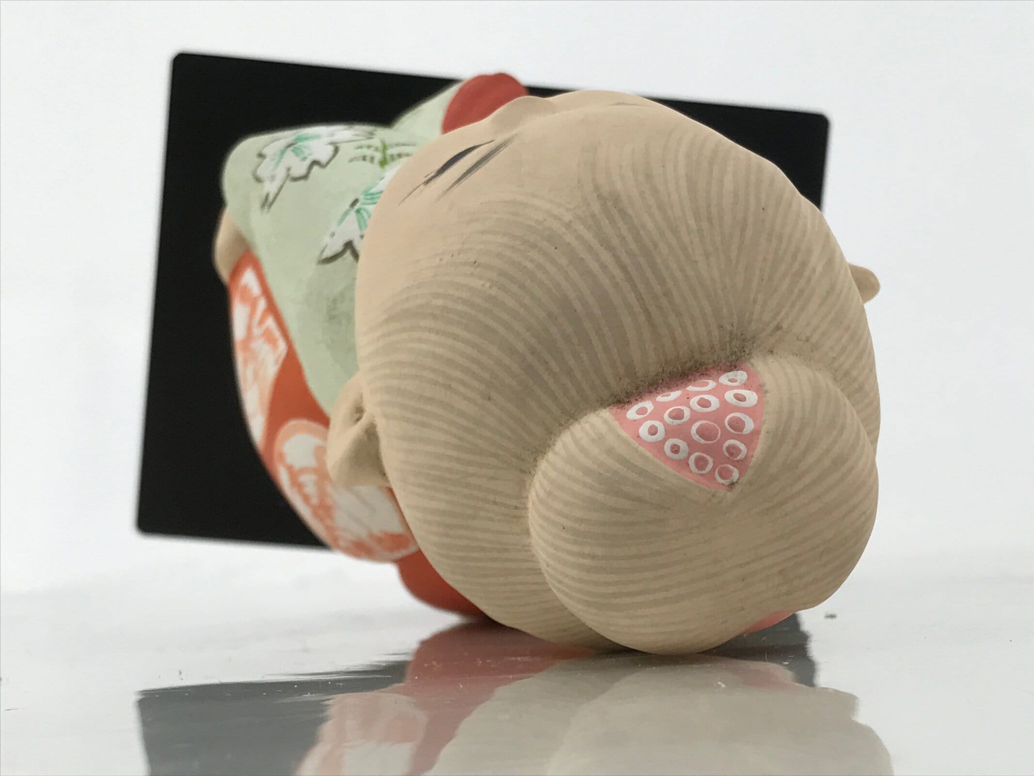 Japanese Kimono Girl Clay Doll Vtg Ningyo Figurine Green Red Floral ST39