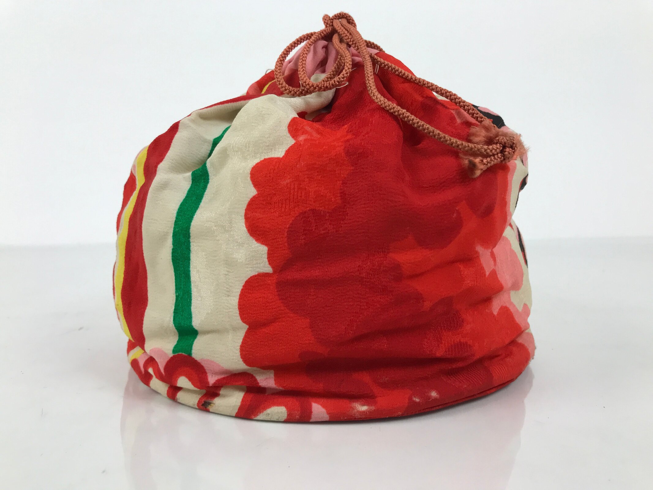 Japanese Kimono Silk Purse Kinchaku-Bukuro Bag Vtg Pouch Floral Red Pink KB99