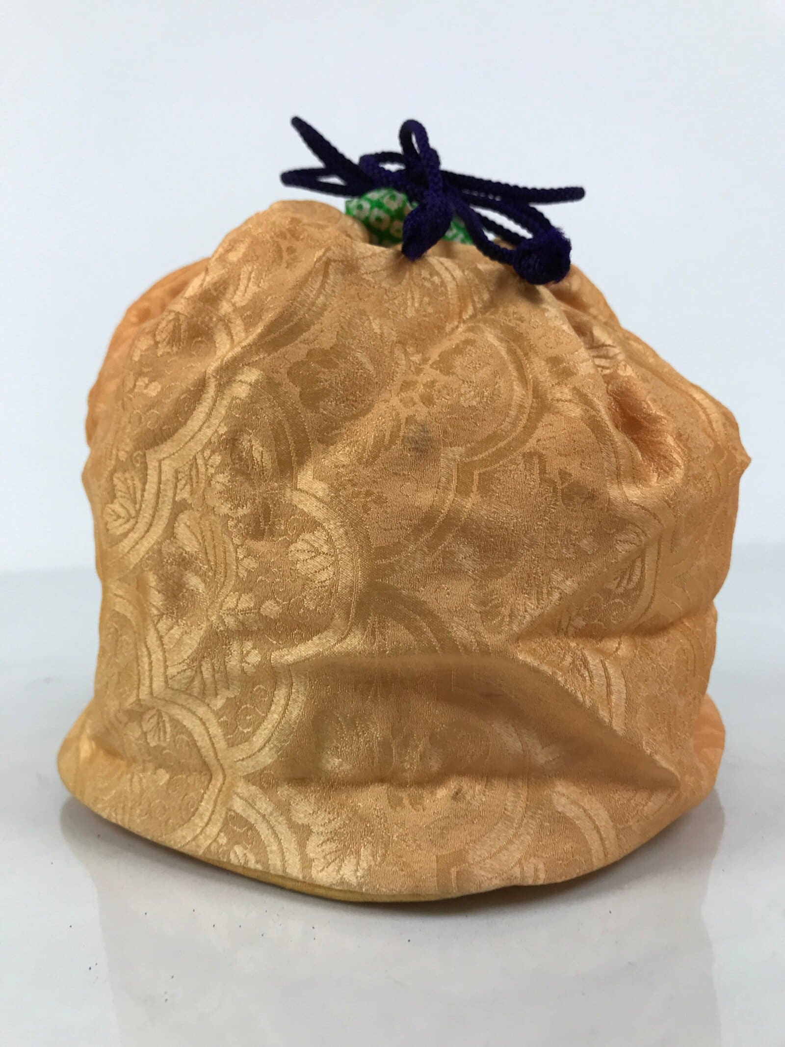 Japanese Kimono Silk Purse Kinchaku-Bukuro Bag Vtg Pouch Orange Green Kiri KB97