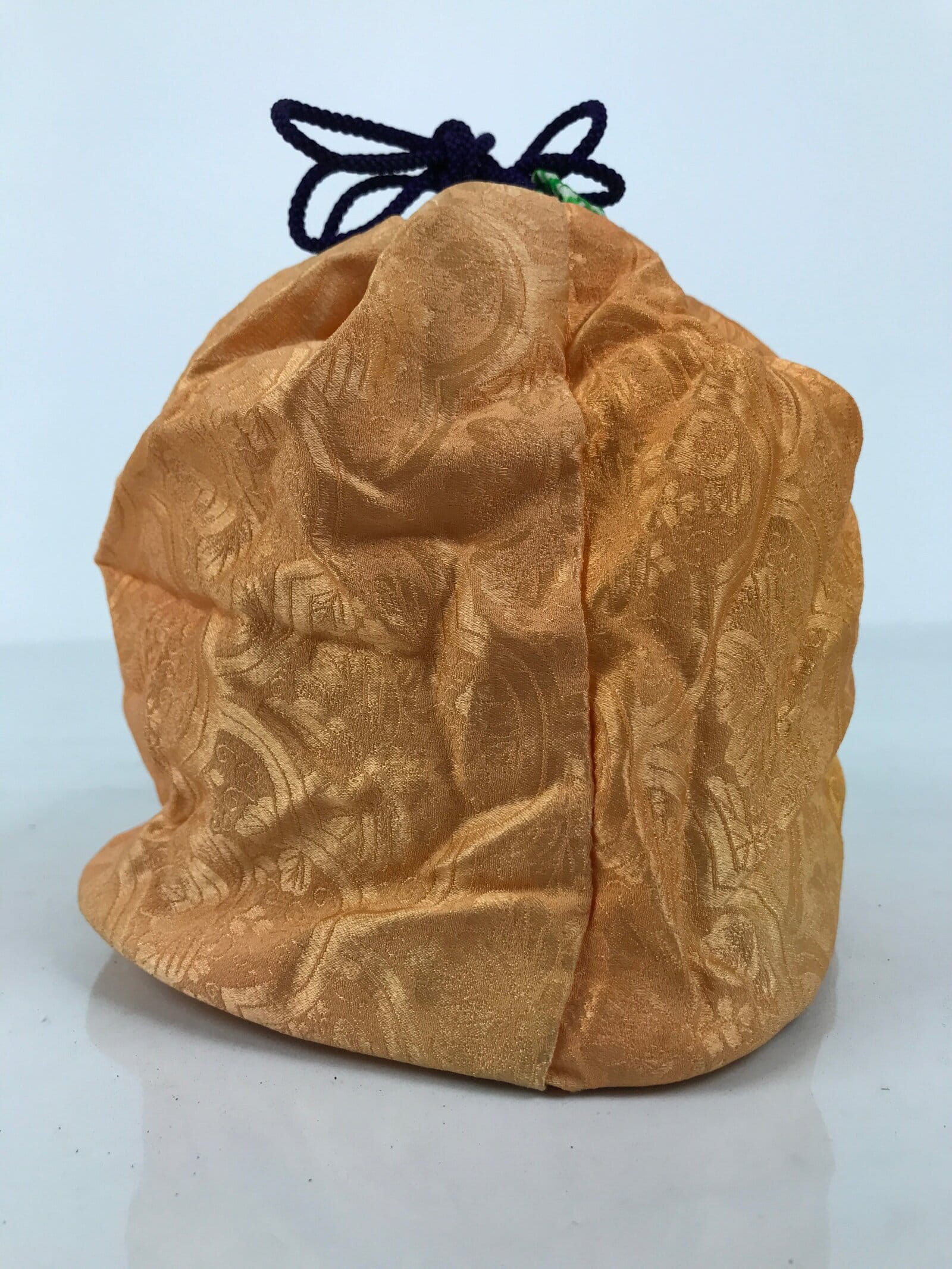 Japanese Kimono Silk Purse Kinchaku-Bukuro Bag Vtg Pouch Orange Green Kiri KB97