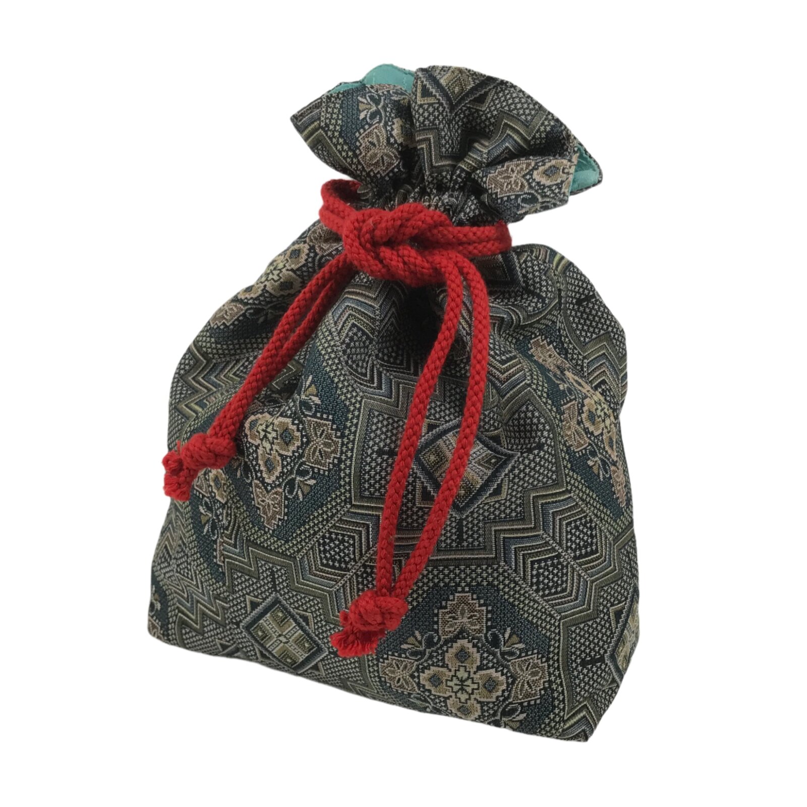 Japanese Kinchaku-Bukuro Bag Vtg Kimono Cloth Purse Pouch Geometric Floral KB95