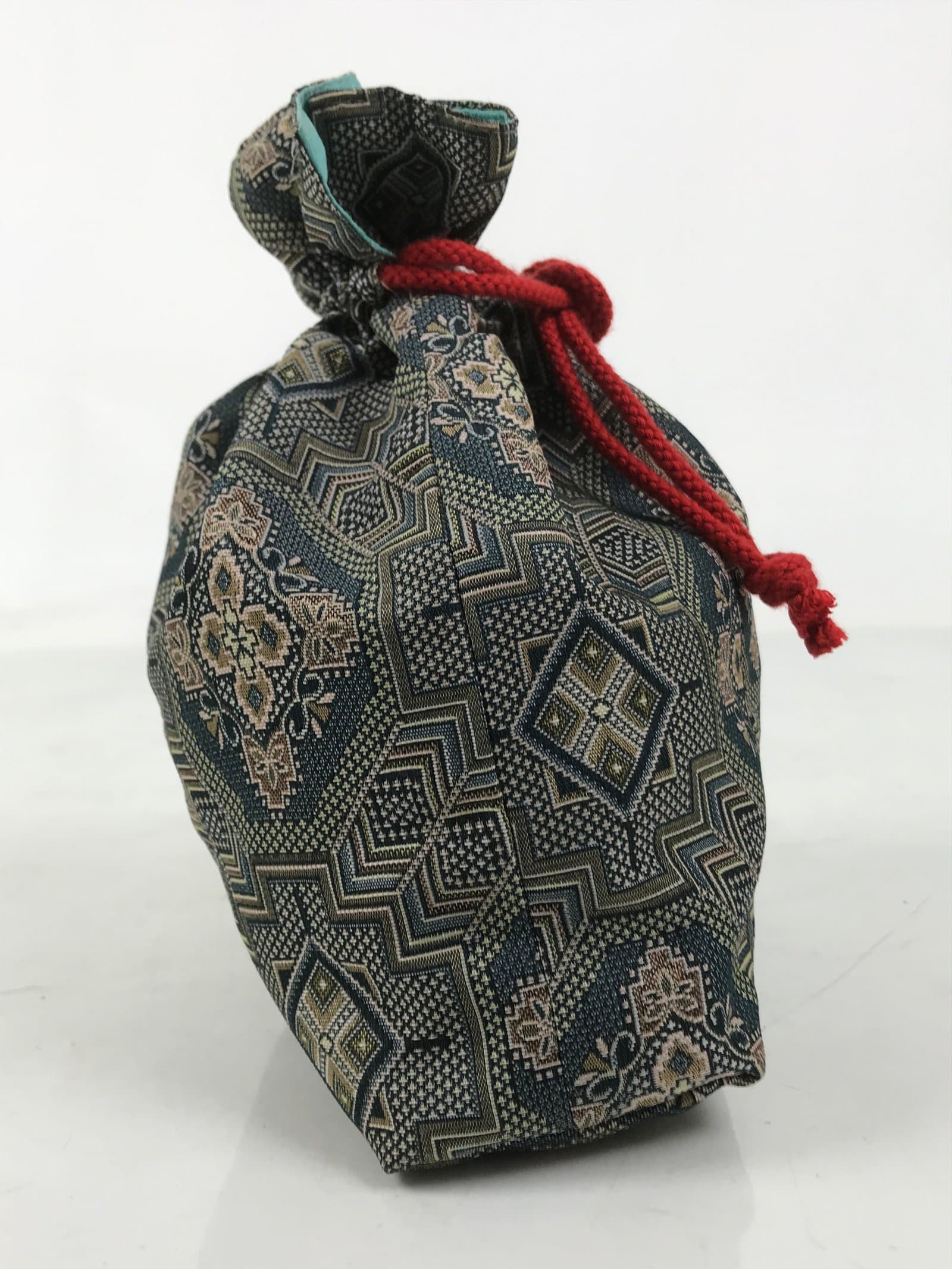 Japanese Kinchaku-Bukuro Bag Vtg Kimono Cloth Purse Pouch Geometric Floral KB95