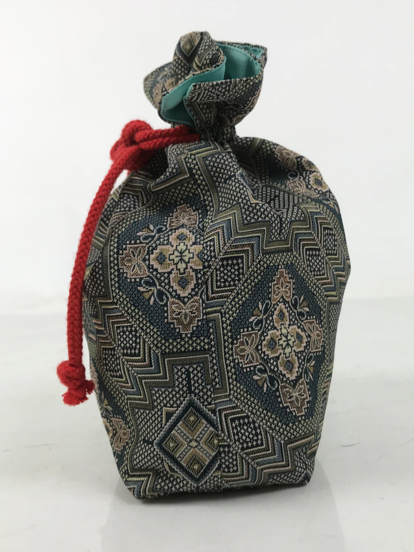 Japanese Kinchaku-Bukuro Bag Vtg Kimono Cloth Purse Pouch Geometric Floral KB95