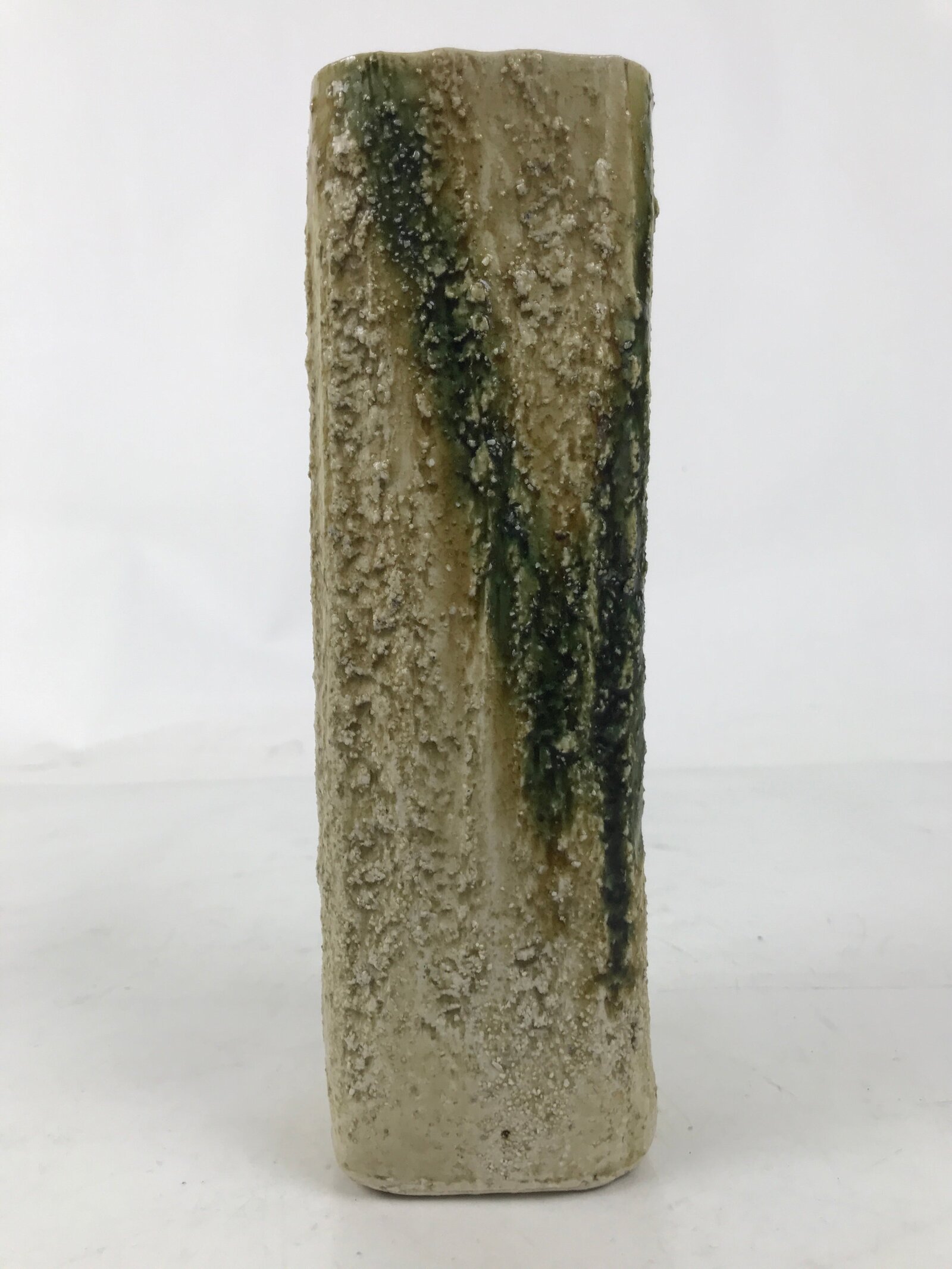 Japanese Kiseto Ware Ceramic Flower Vase Vtg Ikebana Kabin Green Yellow FK190