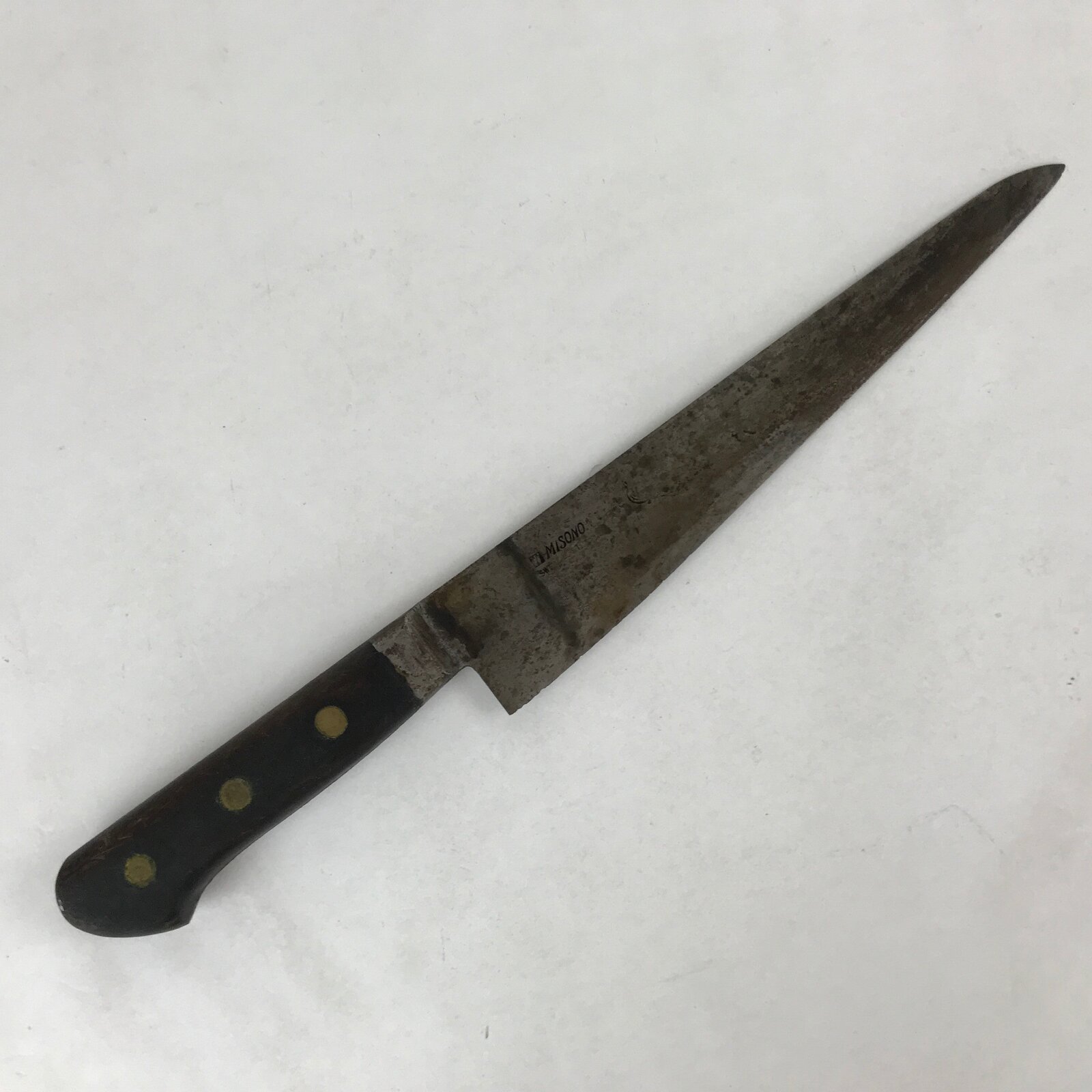 Japanese Kitchen Knife Vtg Misono Brown Steel Wood Long Hocho KN5