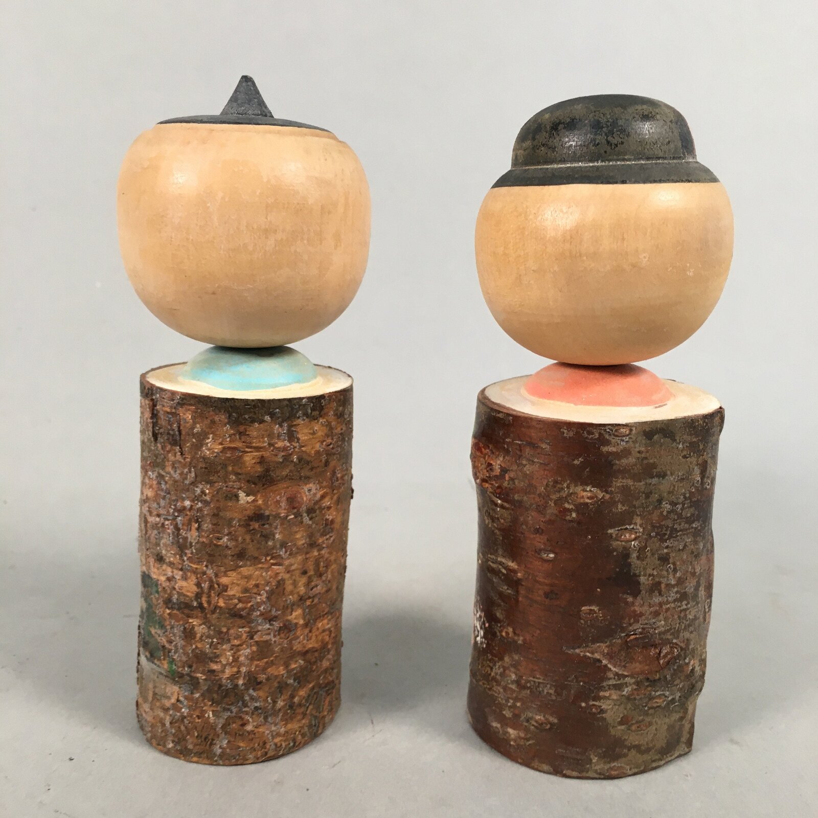 Japanese Kokeshi Doll 2pc Vtg Wooden Figurine Traditional Kokeshi Set KF541