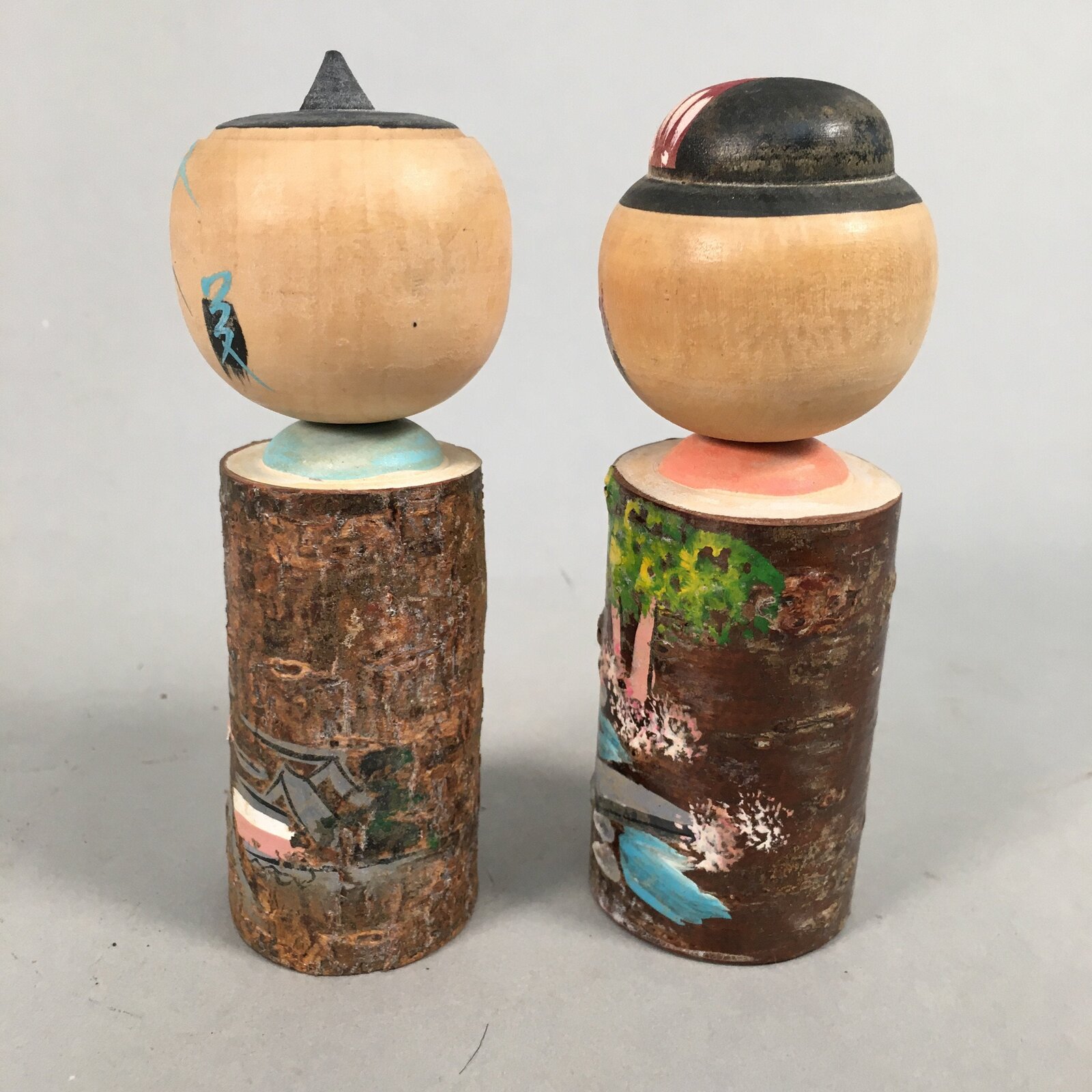 Japanese Kokeshi Doll 2pc Vtg Wooden Figurine Traditional Kokeshi Set KF541