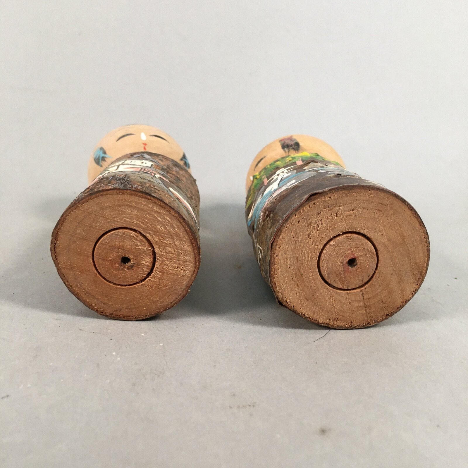 Japanese Kokeshi Doll 2pc Vtg Wooden Figurine Traditional Kokeshi Set KF541