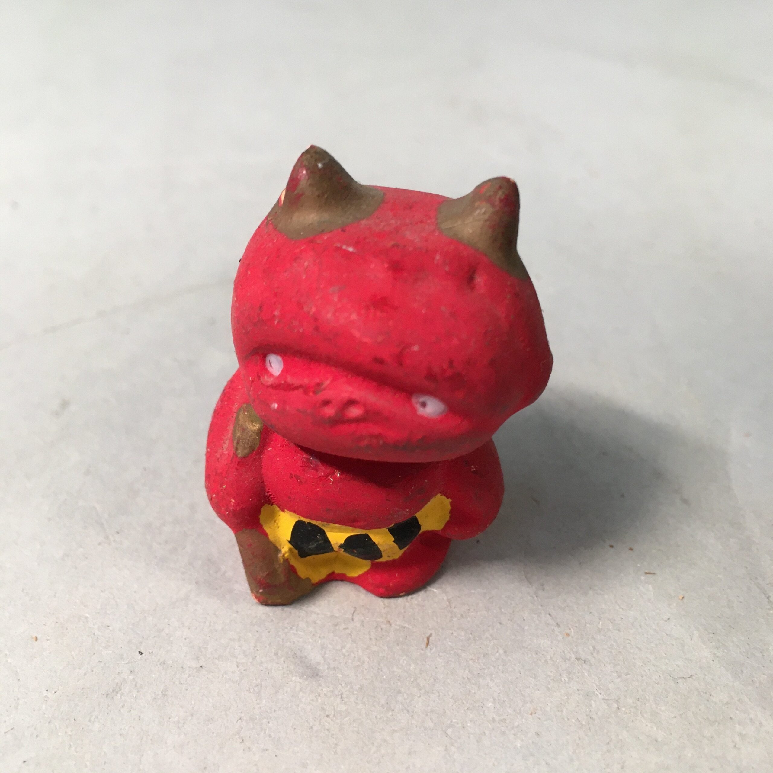 Japanese Kokeshi Doll Vtg Ceramic Figurine Red Evil Oni Demon KF389