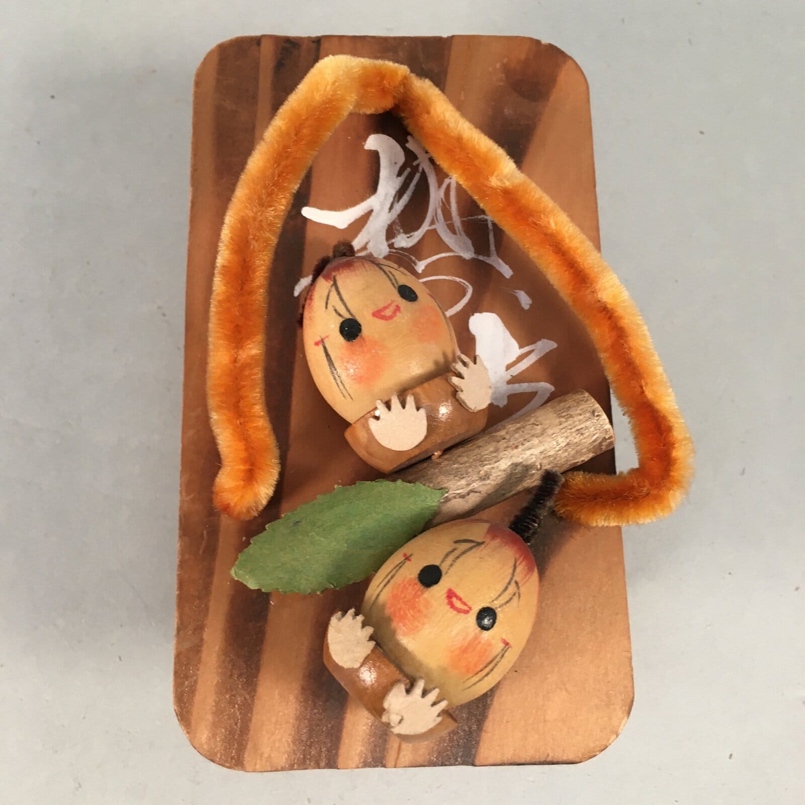 Japanese Kokeshi Doll Vtg Handmade Geta Wood Sandal Acorn Ningyo KF511