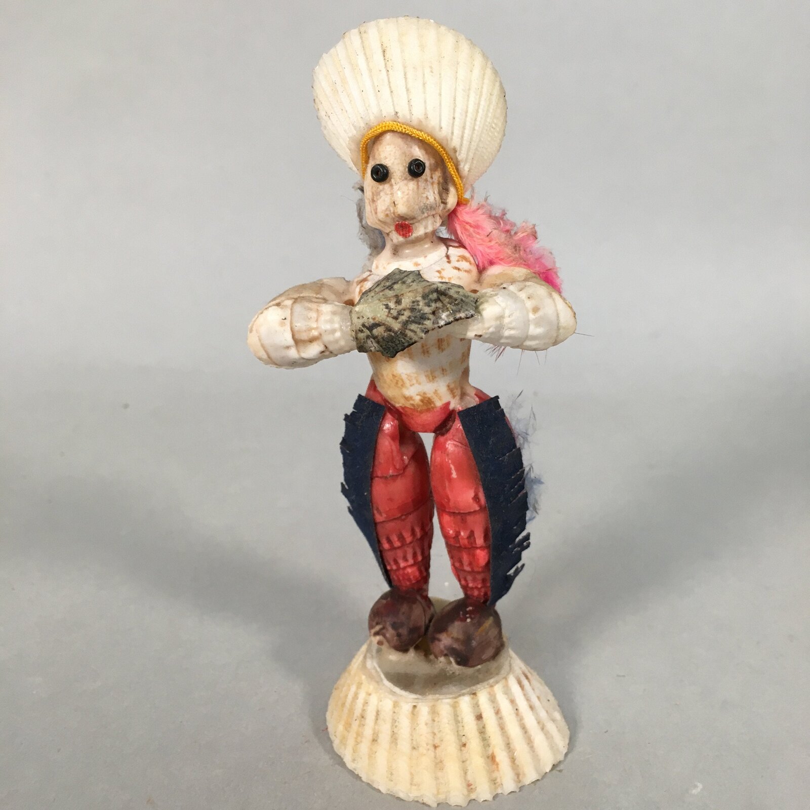 Japanese Kokeshi Doll Vtg Handmade Ornament Native Ameican Shell Ningyo KF518