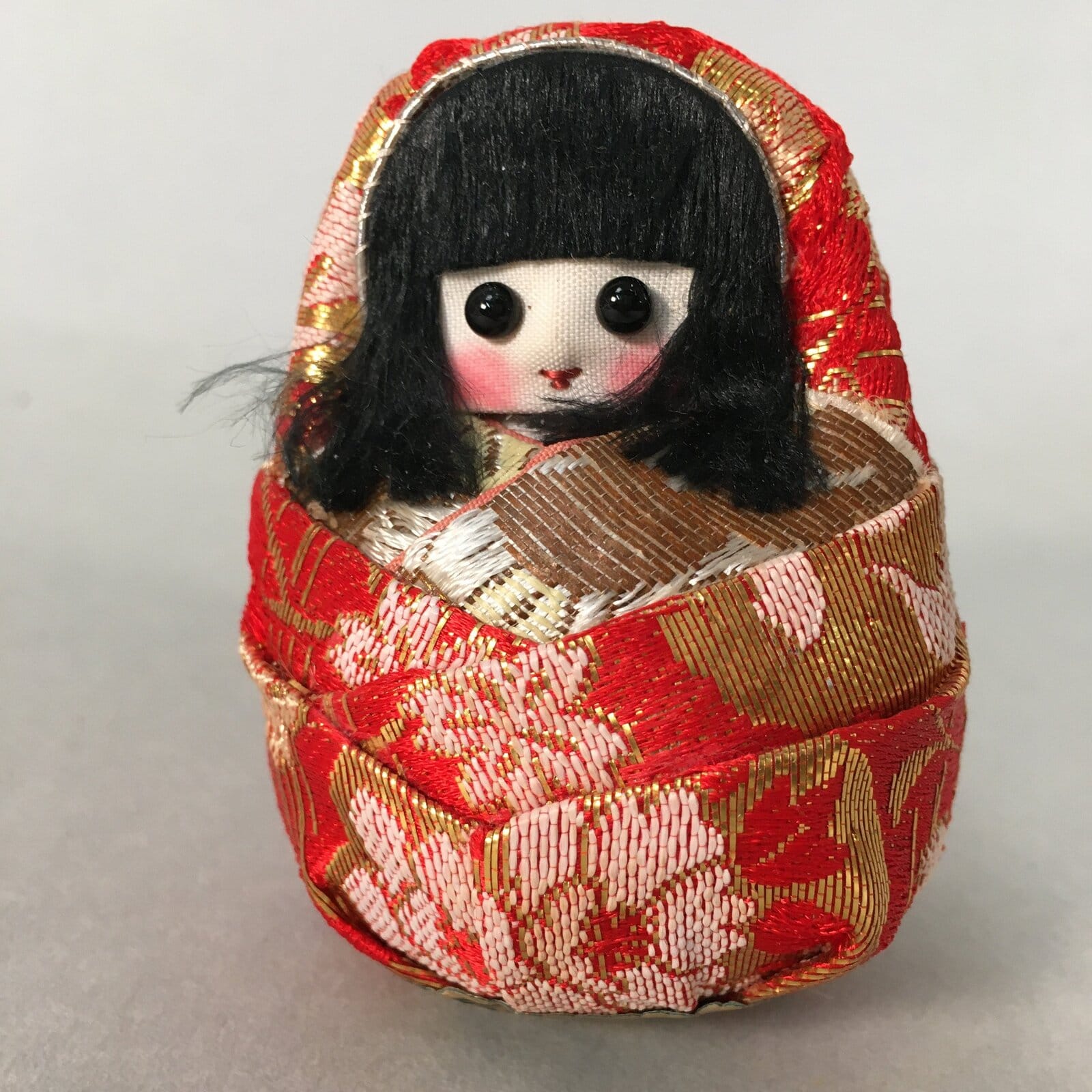 Japanese Kokeshi Doll Vtg Handmade Ornament Red Himedaruma Princess Ningyo KF513
