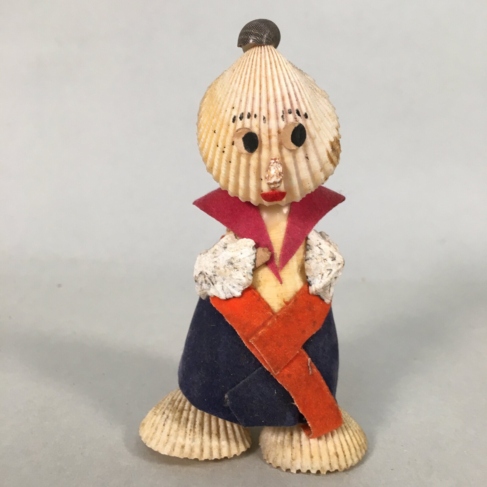 Japanese Kokeshi Doll Vtg Handmade Ornament Shell Samurai Ningyo KF515