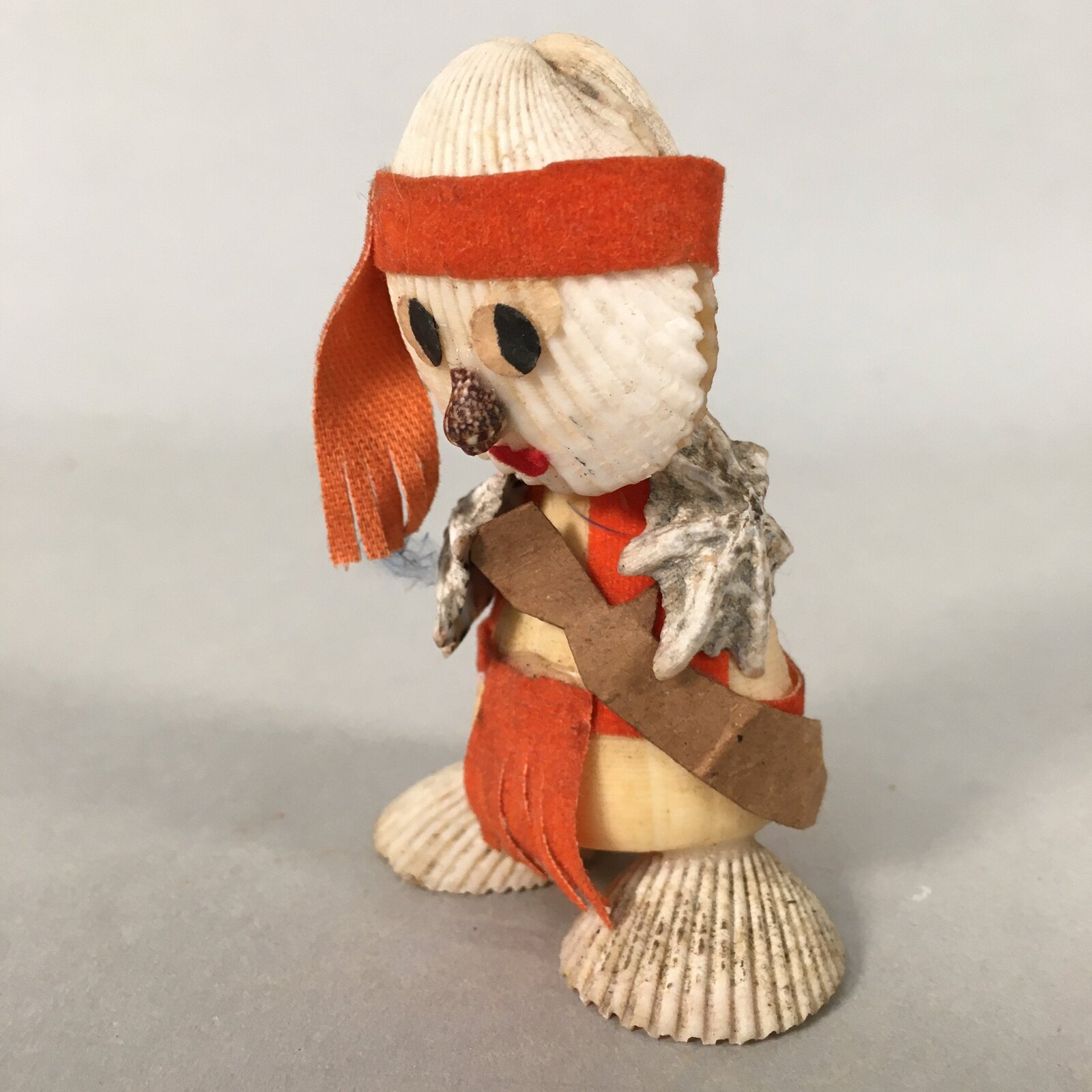 Japanese Kokeshi Doll Vtg Handmade Ornament Shell Samurai Ningyo KF516