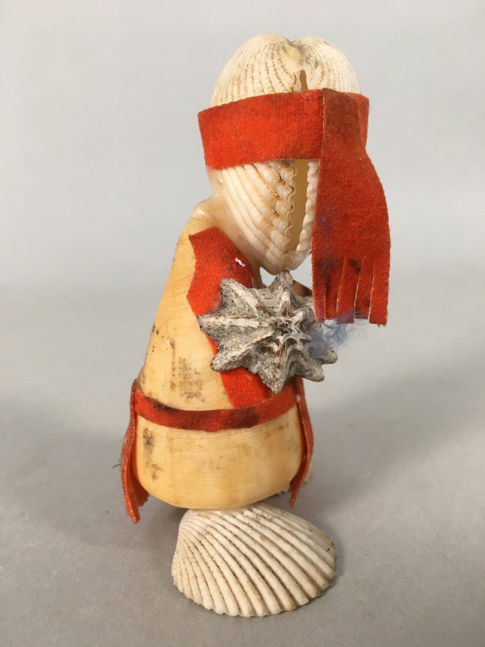 Japanese Kokeshi Doll Vtg Handmade Ornament Shell Samurai Ningyo KF516