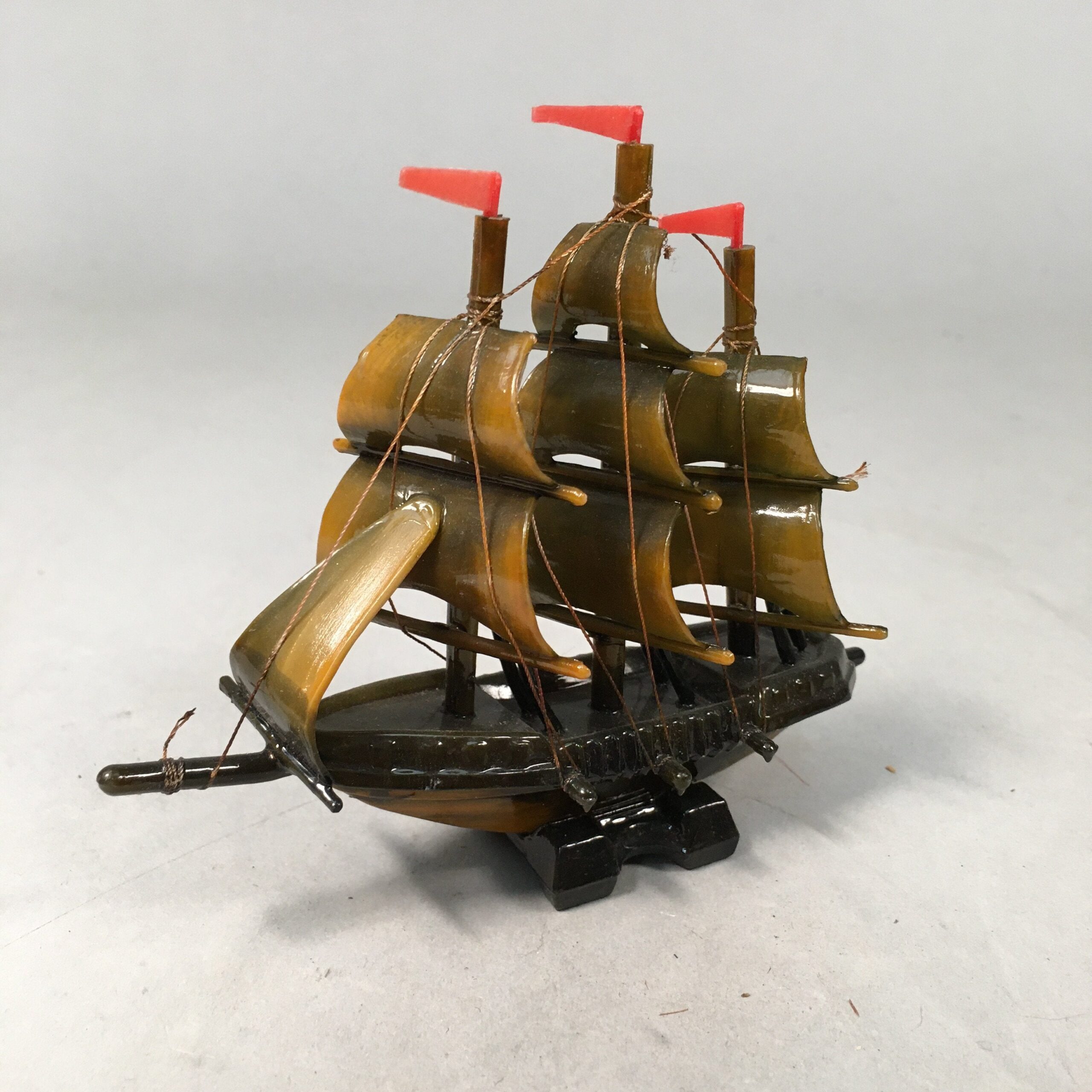 Japanese Kokeshi Doll Vtg Resin Figurine Sailing Ship Boat Brown KF429