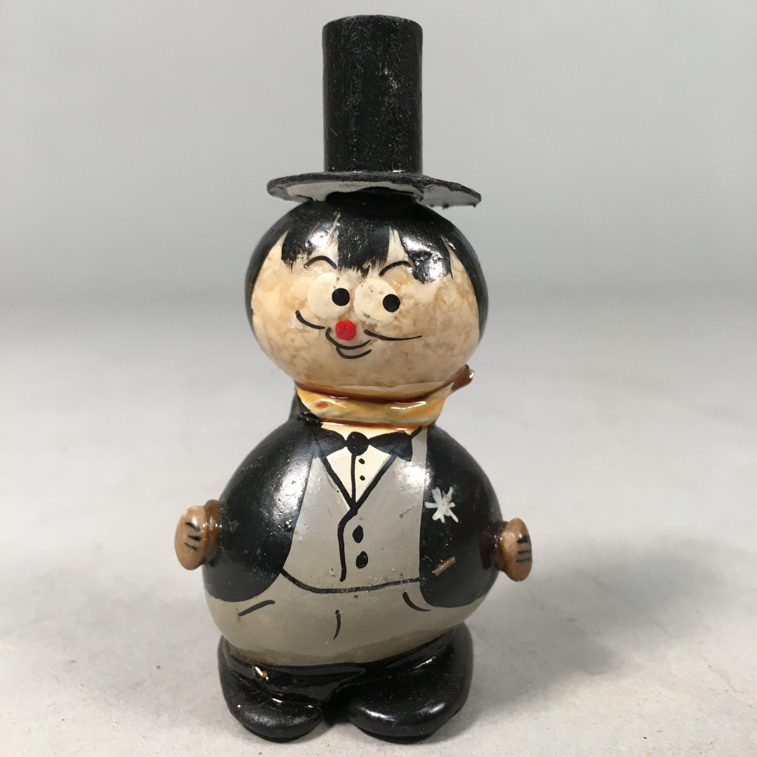 Japanese Kokeshi Doll Vtg Stone Figurine Silk Hat Tuxedo Man Round KF387
