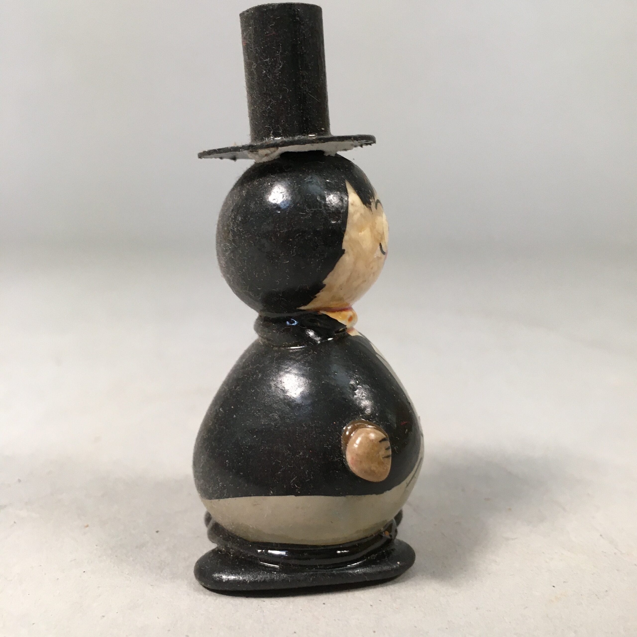 Japanese Kokeshi Doll Vtg Stone Figurine Silk Hat Tuxedo Man Round KF387