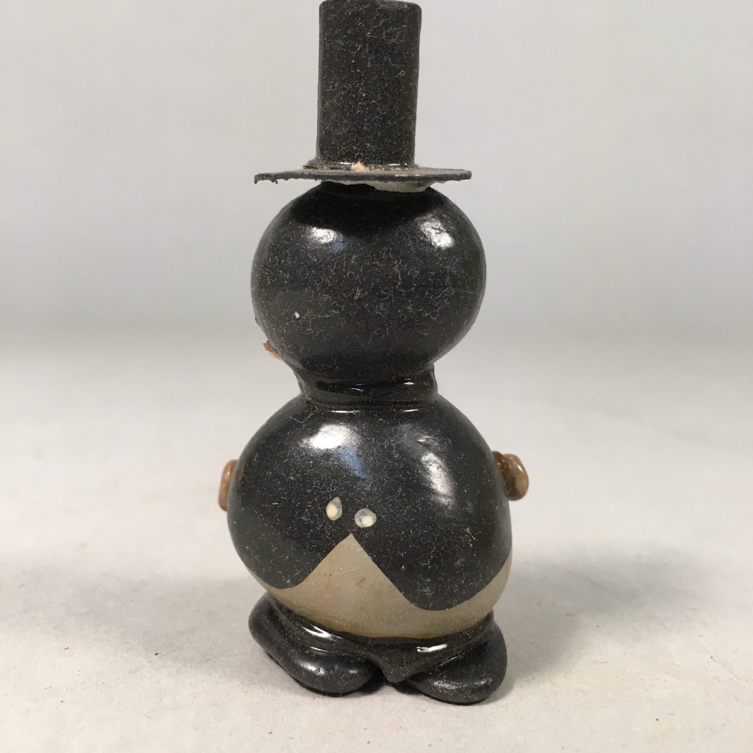 Japanese Kokeshi Doll Vtg Stone Figurine Silk Hat Tuxedo Man Round KF387