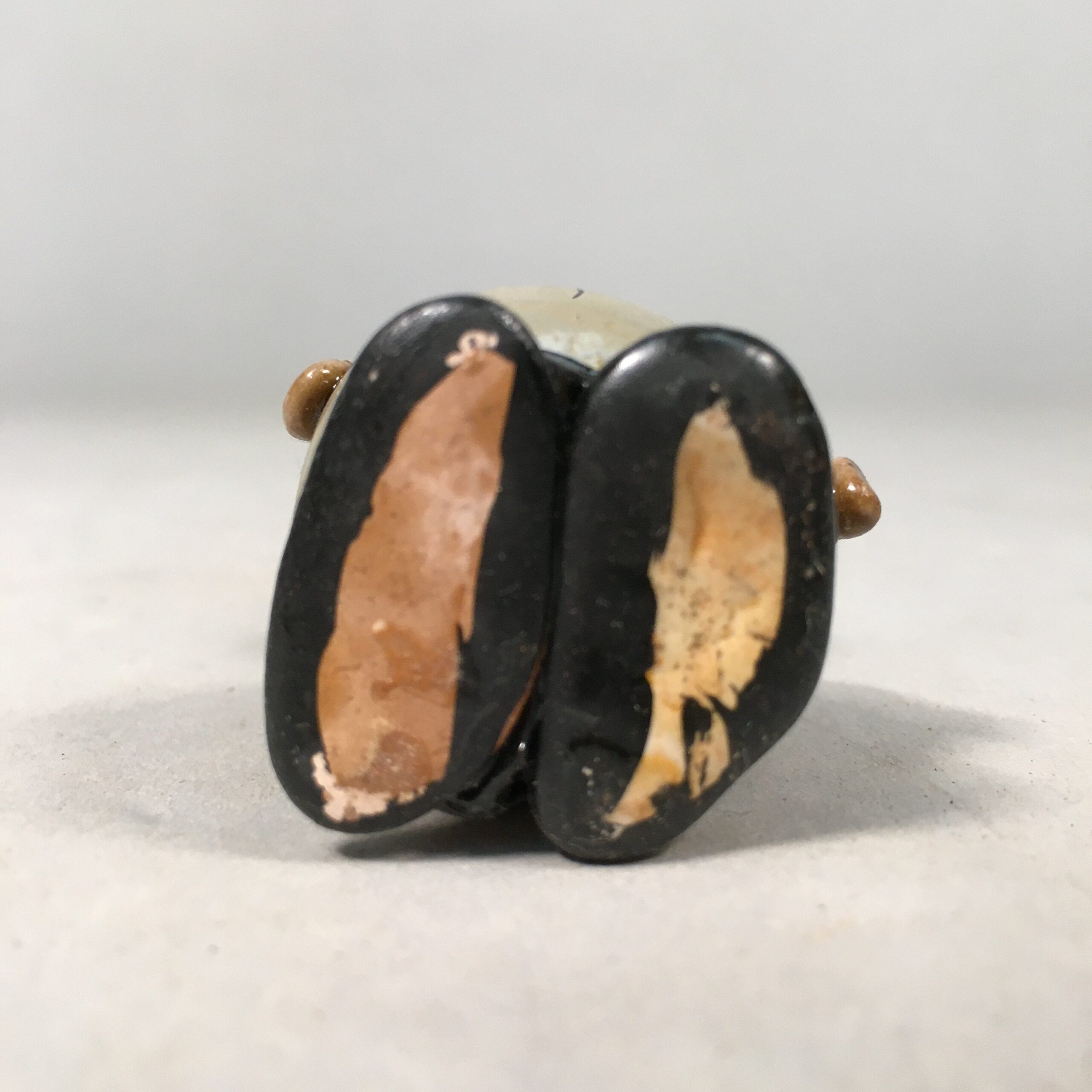 Japanese Kokeshi Doll Vtg Stone Figurine Silk Hat Tuxedo Man Round KF387