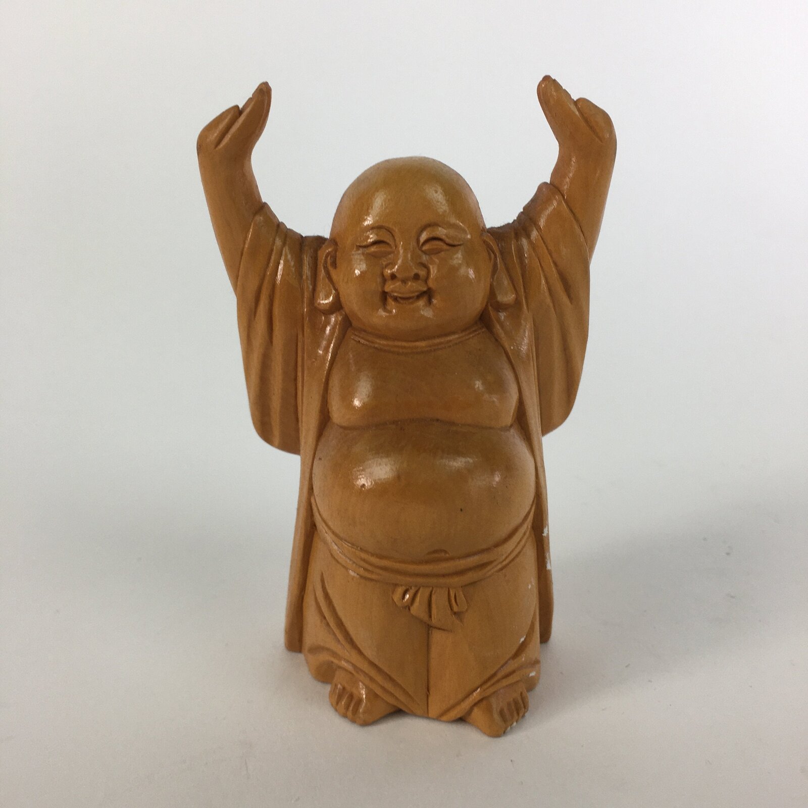 Japanese Kokeshi Doll Vtg Wood Carving Figurine Lucky God Brown KF555