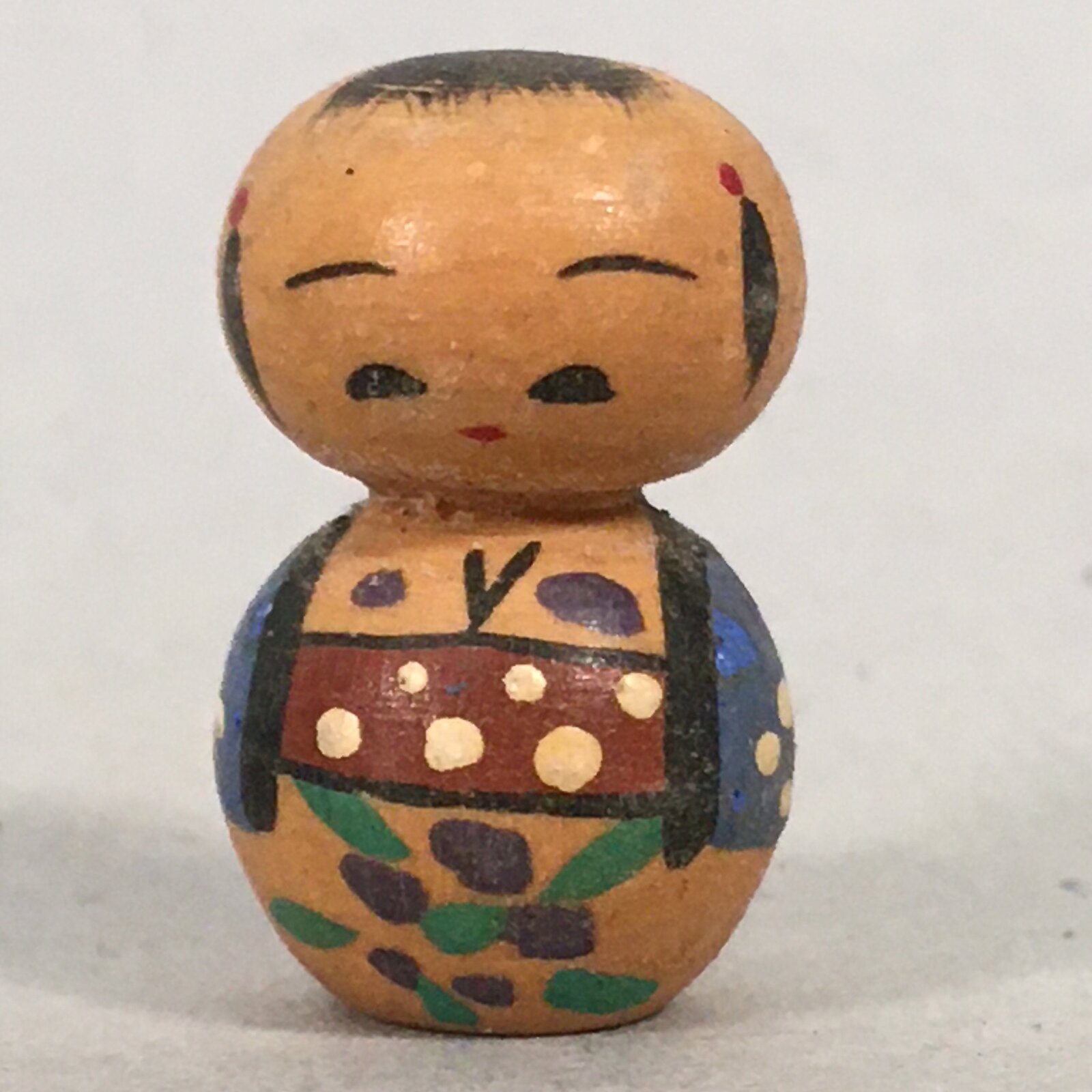 Japanese Kokeshi Doll Vtg Wooden Figurine Kimono Girl Kid Blue KF478