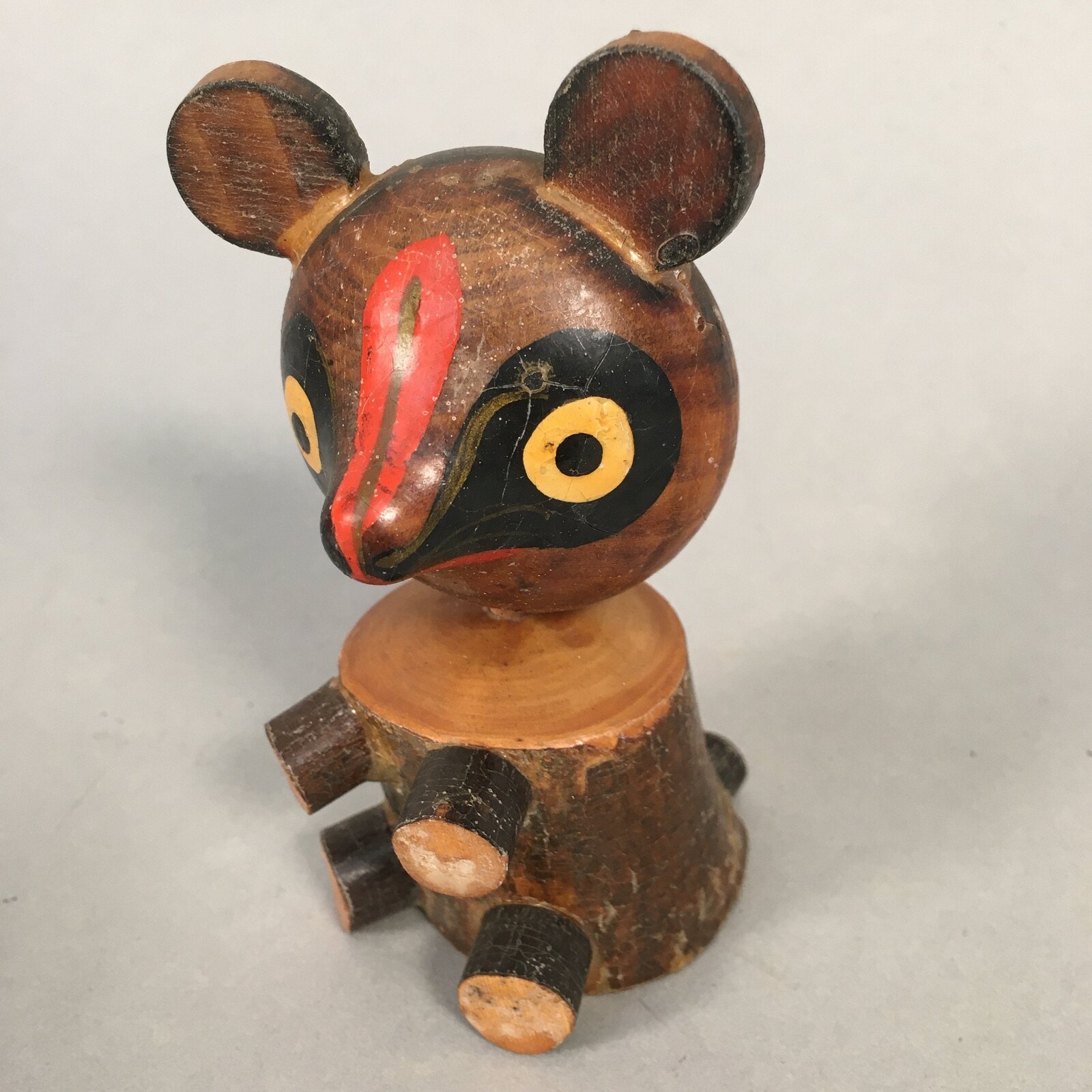 Japanese Kokeshi Doll Vtg Wooden Figurine Raccoon Dog Tanuki KF479