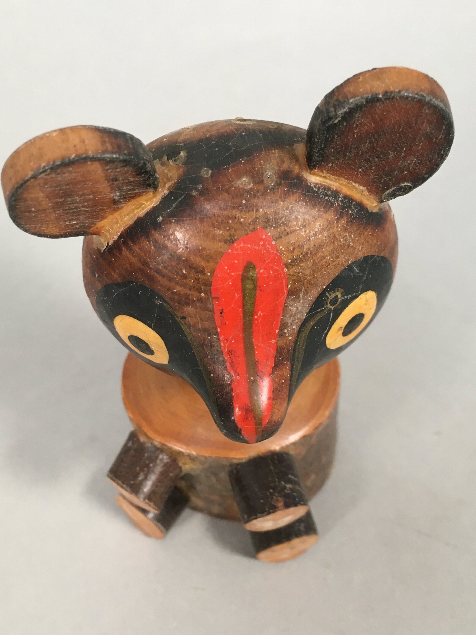 Japanese Kokeshi Doll Vtg Wooden Figurine Raccoon Dog Tanuki KF479