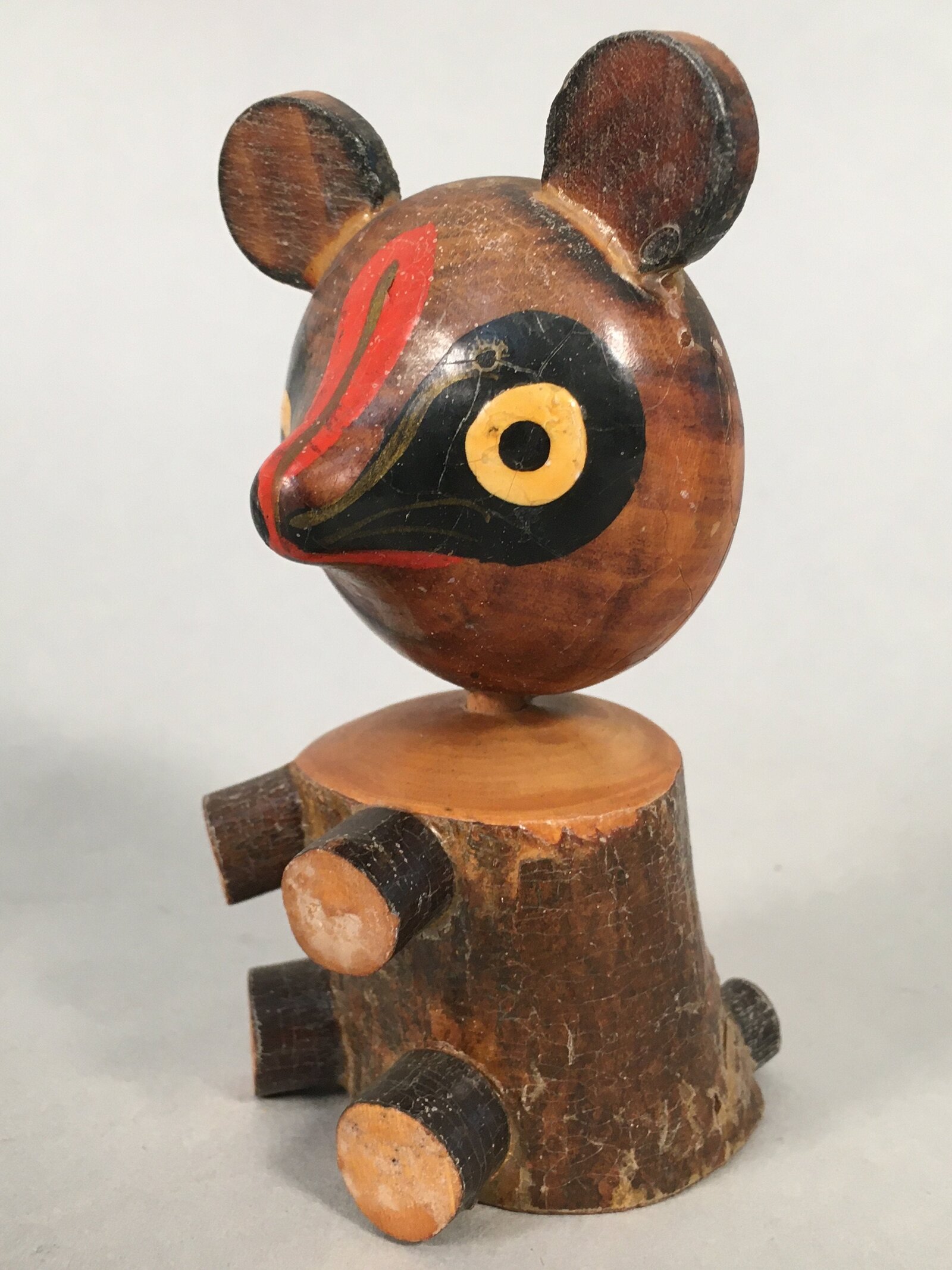 Japanese Kokeshi Doll Vtg Wooden Figurine Raccoon Dog Tanuki KF479