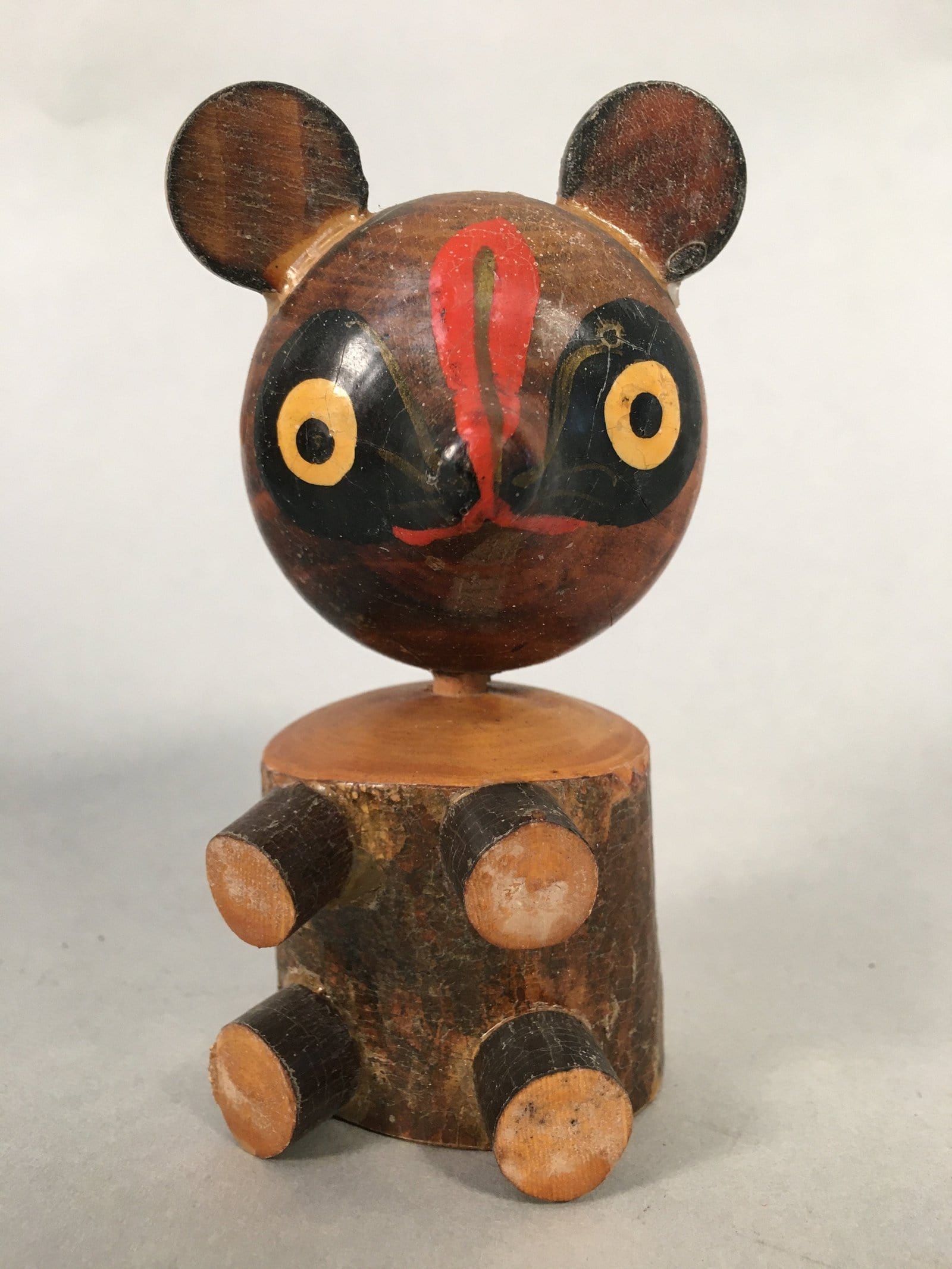 Japanese Kokeshi Doll Vtg Wooden Figurine Raccoon Dog Tanuki KF479