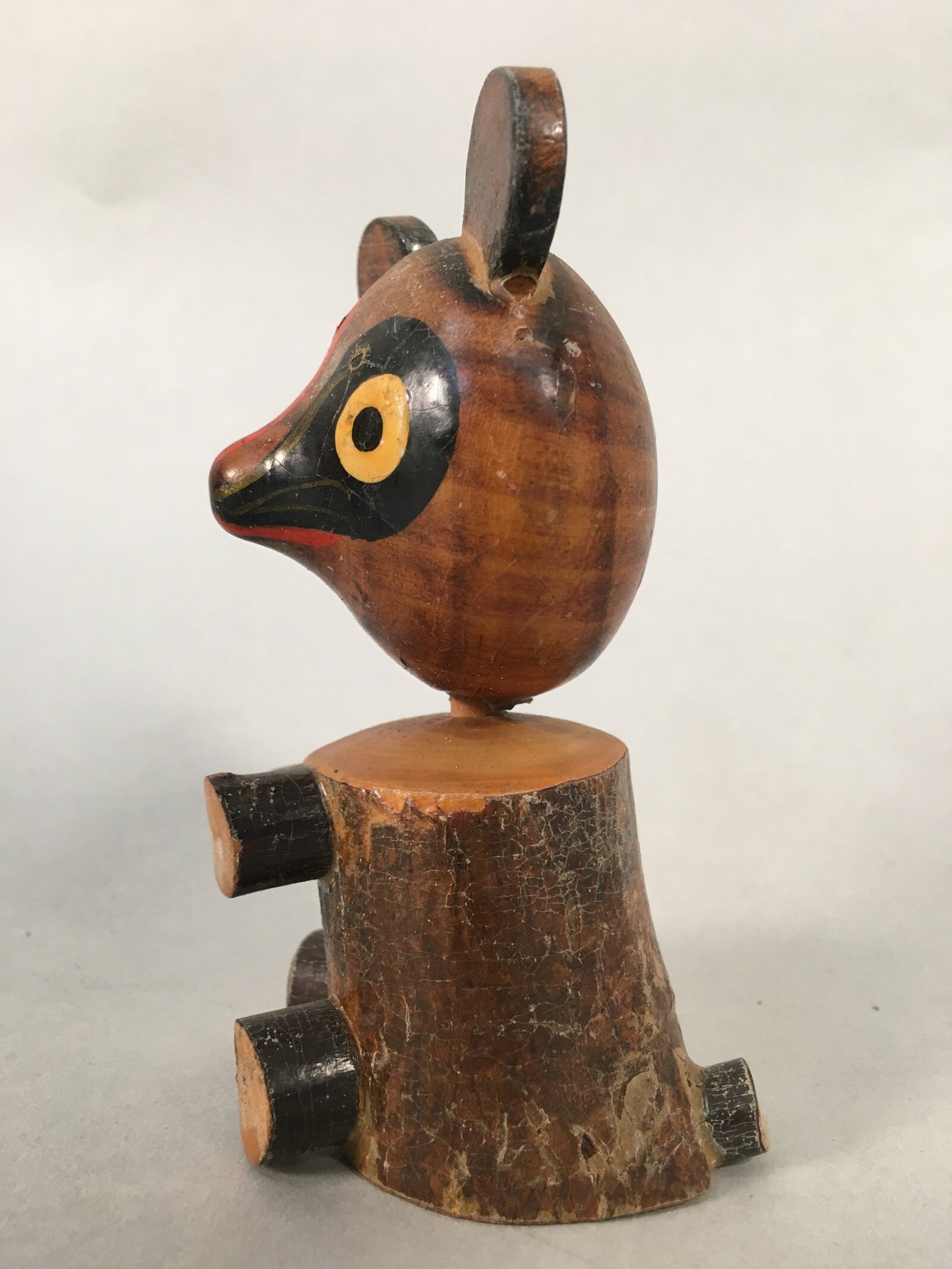 Japanese Kokeshi Doll Vtg Wooden Figurine Raccoon Dog Tanuki KF479