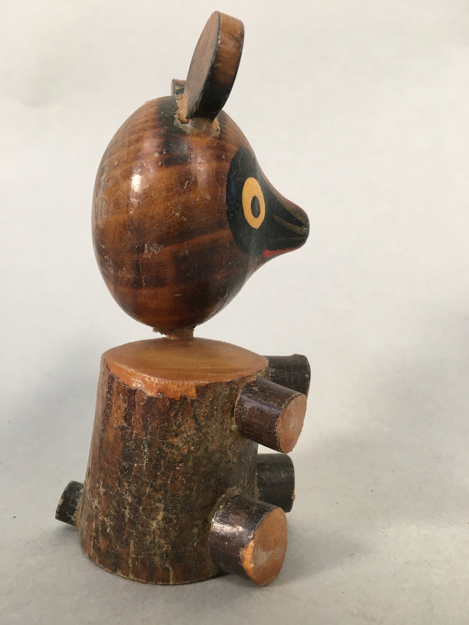 Japanese Kokeshi Doll Vtg Wooden Figurine Raccoon Dog Tanuki KF479